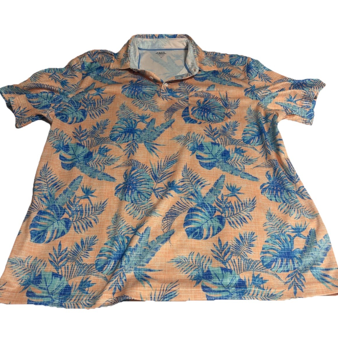 Izod Saltwater Polo Shirt Mens Floral XL Sunshield Performance Coral And Blue