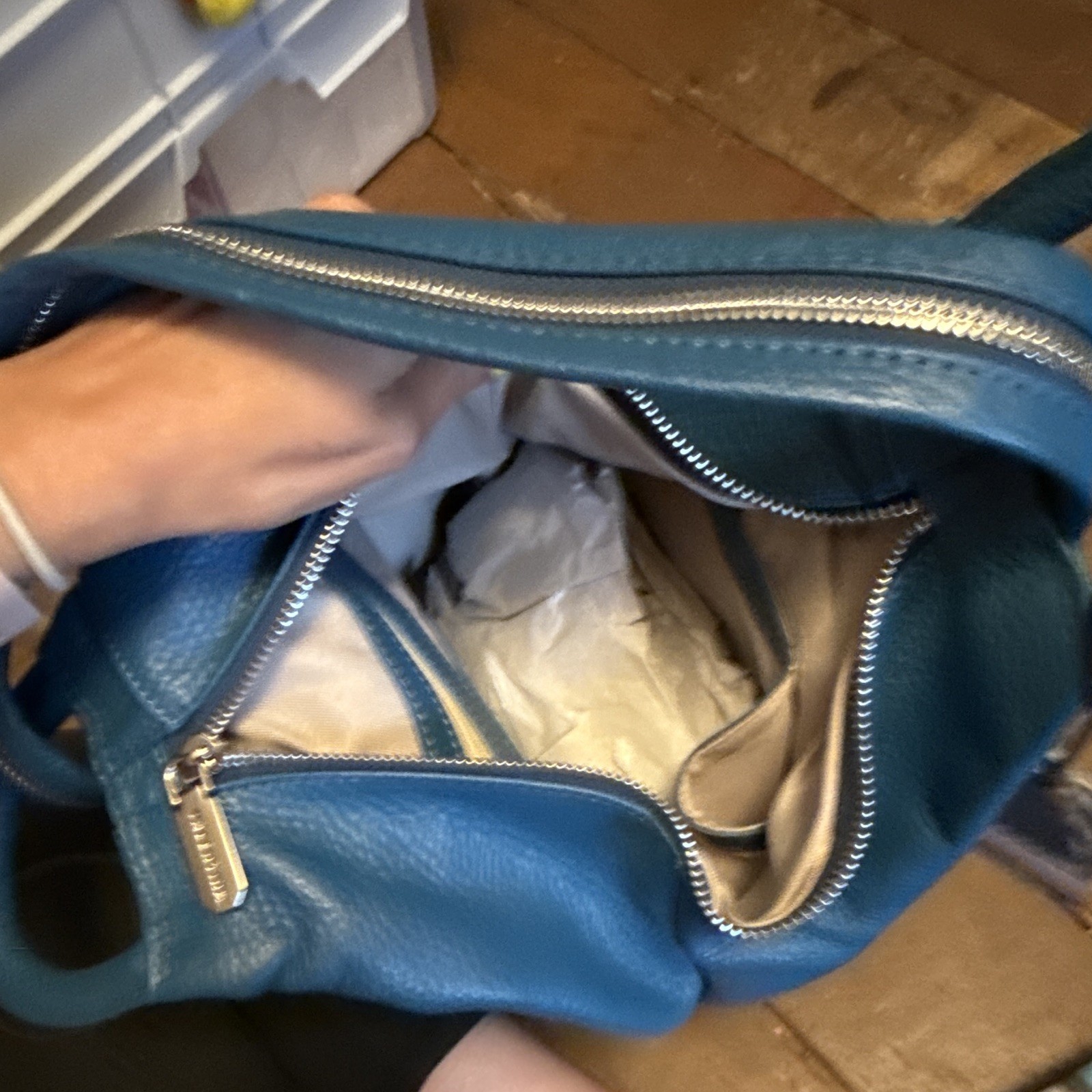 Valentina Blue Pebbled Satchel Top Handle Zip Handbag w/ Detachable Strap