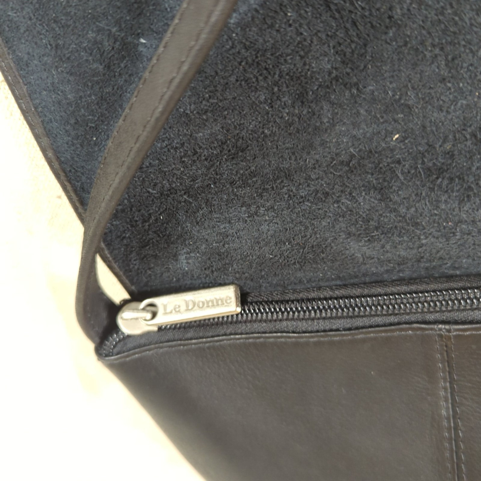 Le Donne Genuine Leather Crossbody Messenger Bag Black Flap Over Zip Purse