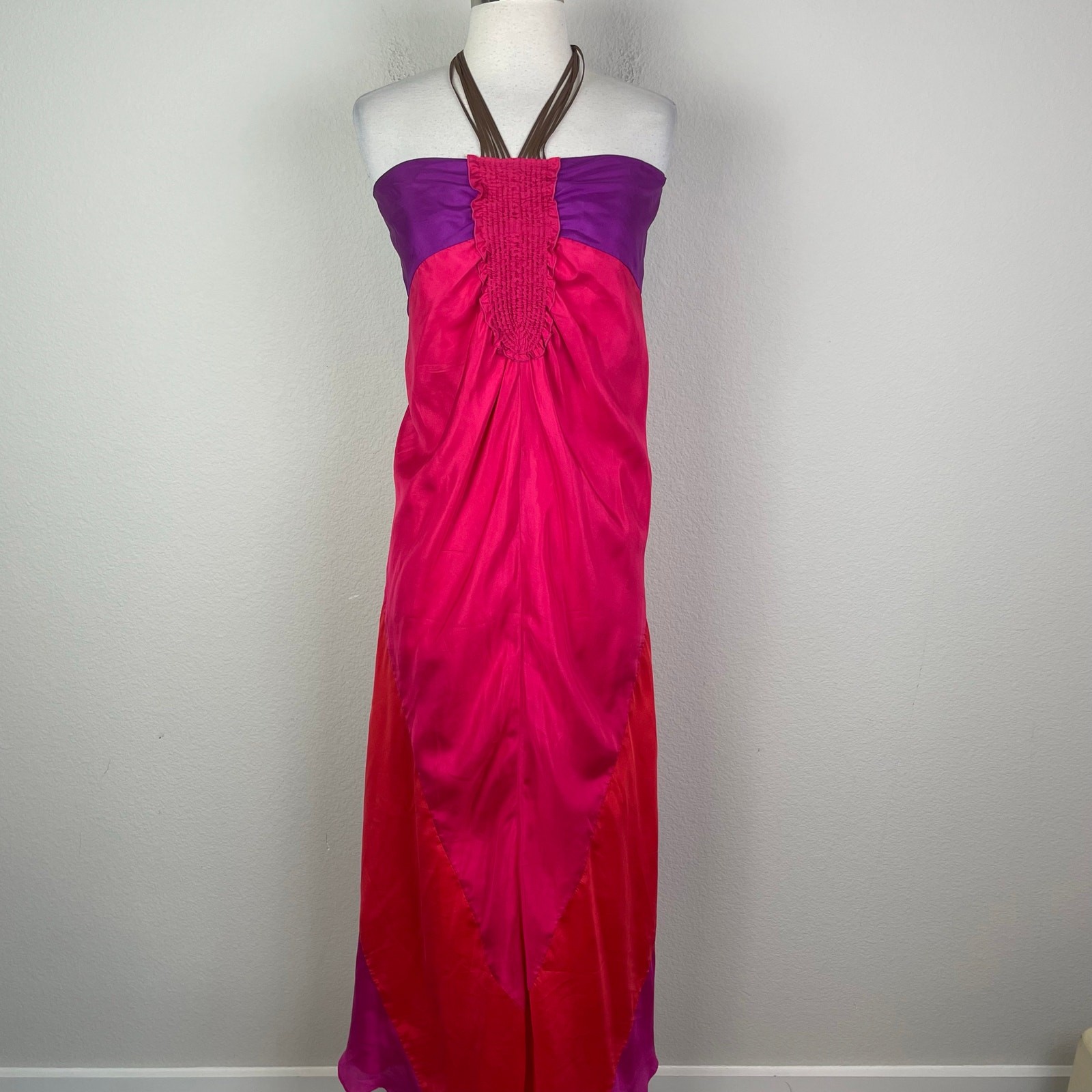 A Common Thread Purple Red Silk Halter Maxi Dres Small