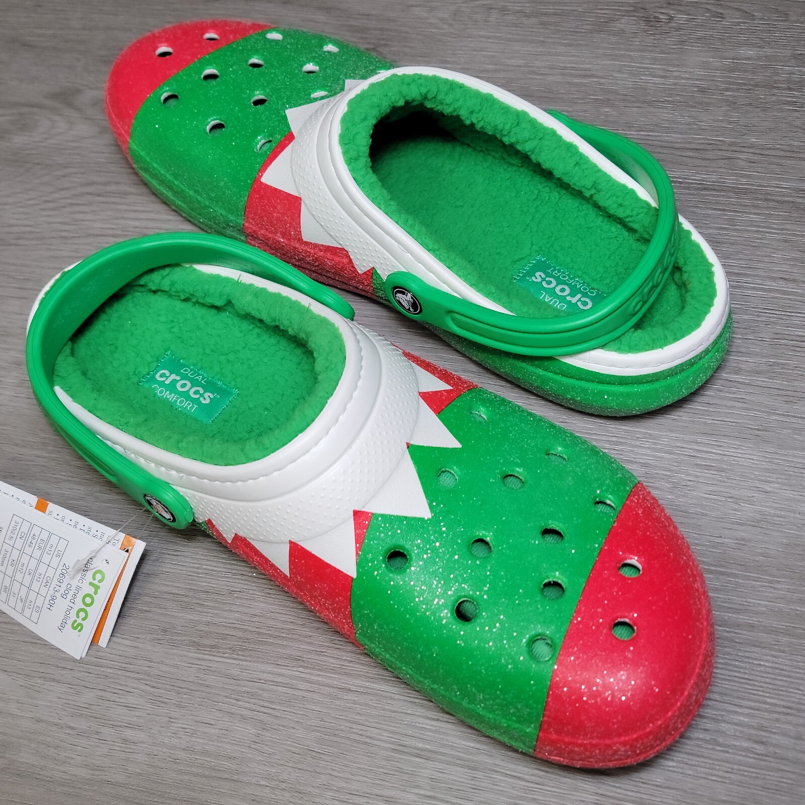 Crocs Classic Christmas Holiday Fuzzy Lined Clogs Sandals Size 13 Dual Comfort