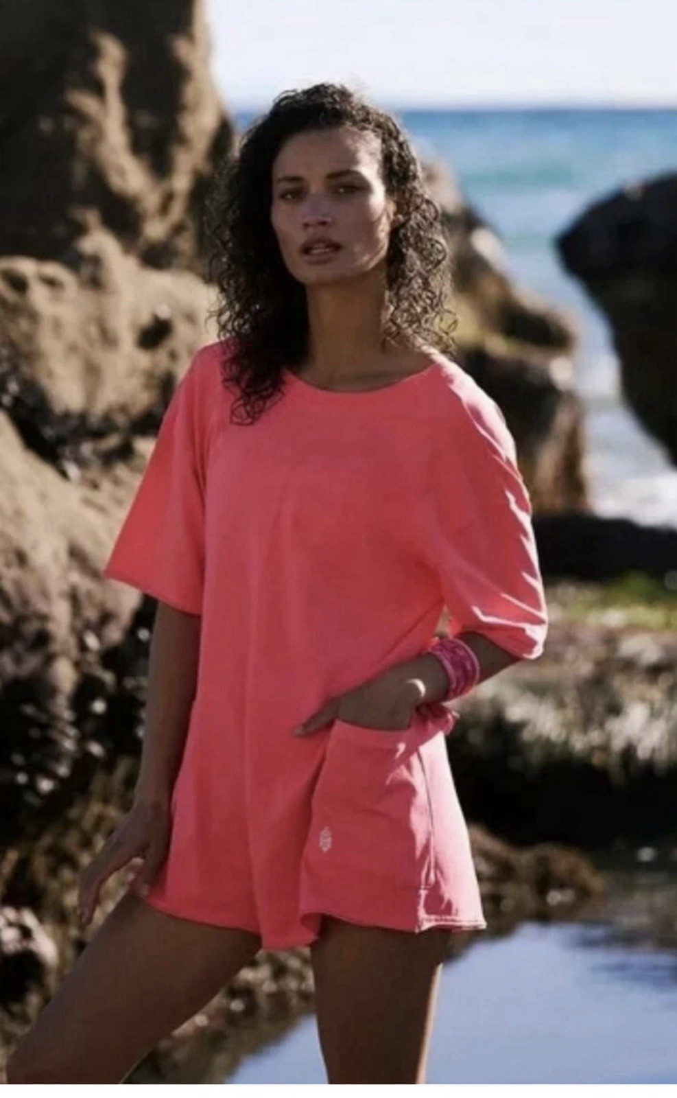 Free People / FP Movement Hot Shot Tee Romper Pink XS New** BB1464 BO1492