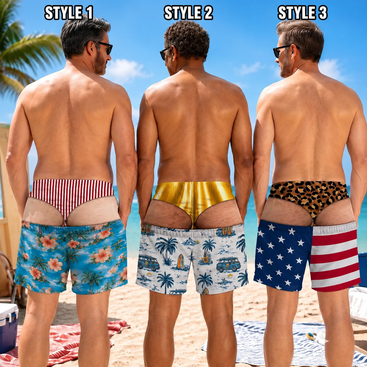 Funny Men’s Swim Trunks, Custom Fake Underwear Beach Shorts Size S-5XL