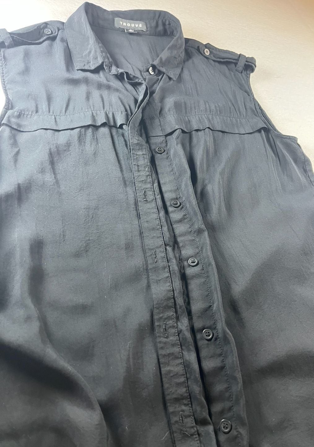 Trouvé Black Sleeveless Button-Down Utility Blouse with Shoulder Epaulets