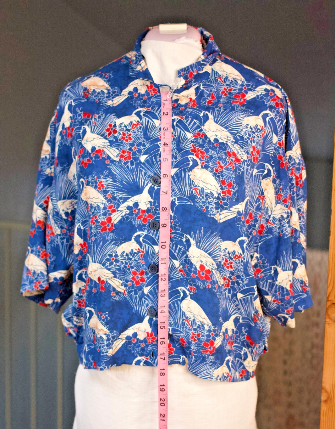 Zara TRF Women’s Cropped Button Front Blouse Blue Bird Floral Print Size M