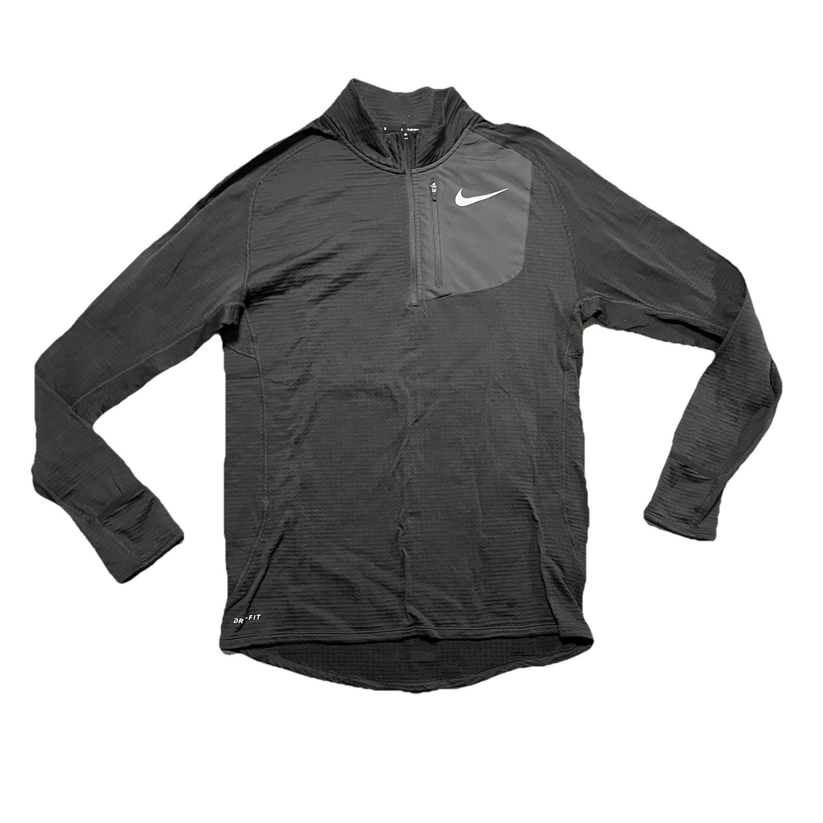 Nike Dri-Fit Running Pullover Zip Up Size M Black Long Sleeve