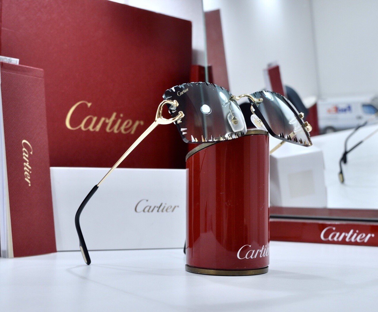 Cartier Rimless Piccadilly BIG C Decor Gold Occhiali Frame Glasses diamond lens