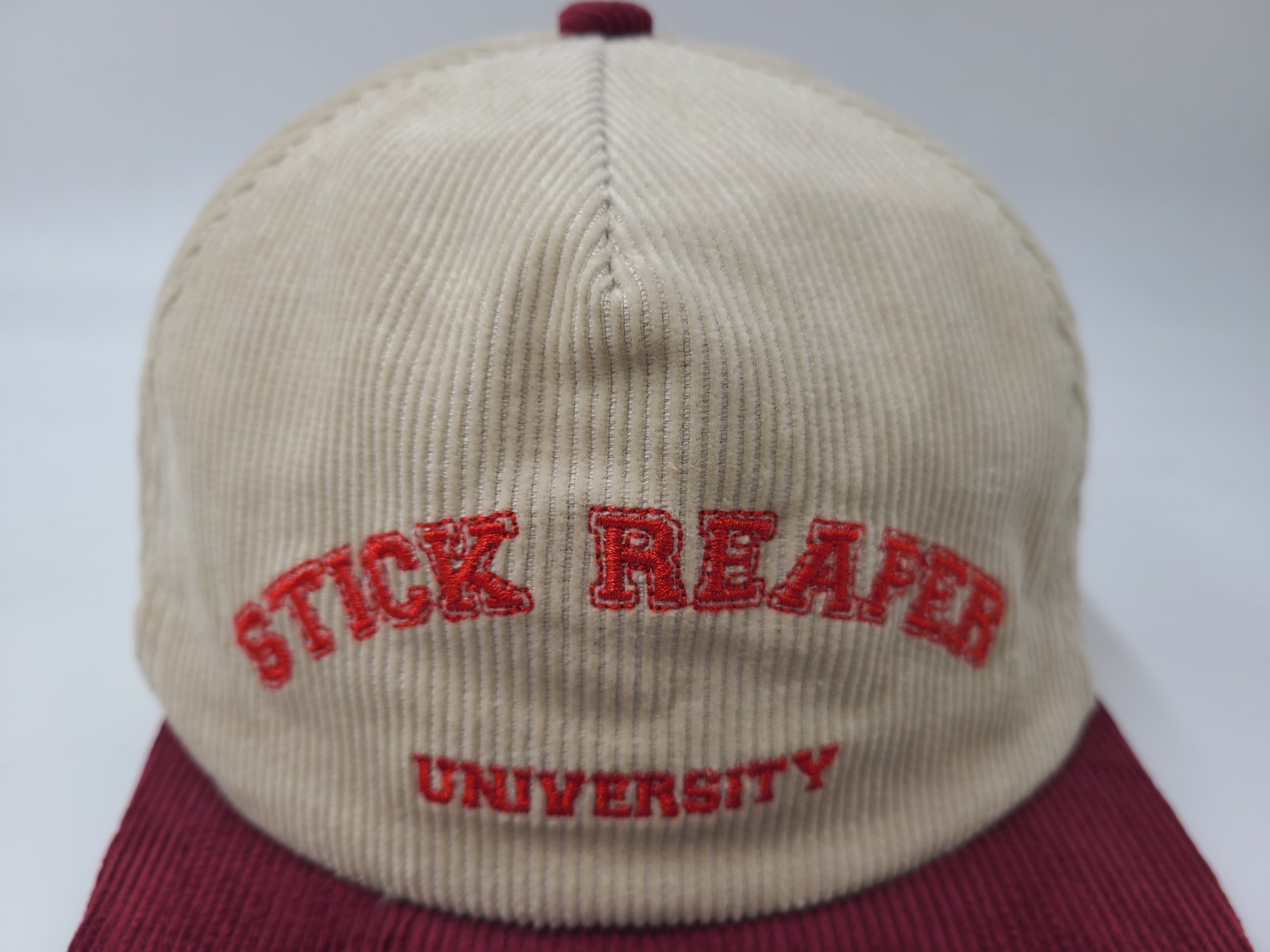 Stick Reaper University Corduroy Snapback Hat Cap Zach Lewis Ze’Shaun Beige Red