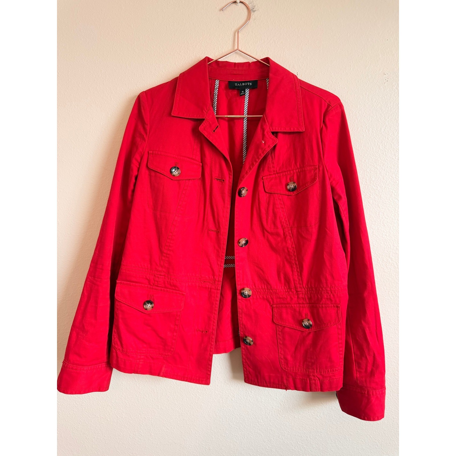 Talbots Utility Jacket Women 10 Red Cotton Blend Military Safari Field Coat