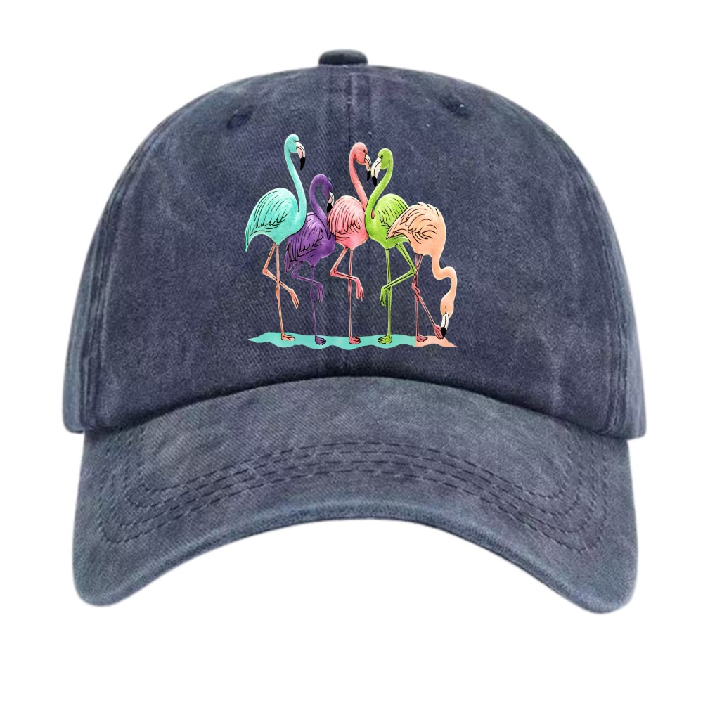 Summer Tropical Statement Cap Multicolor Flamingo Washed Cotton Hat