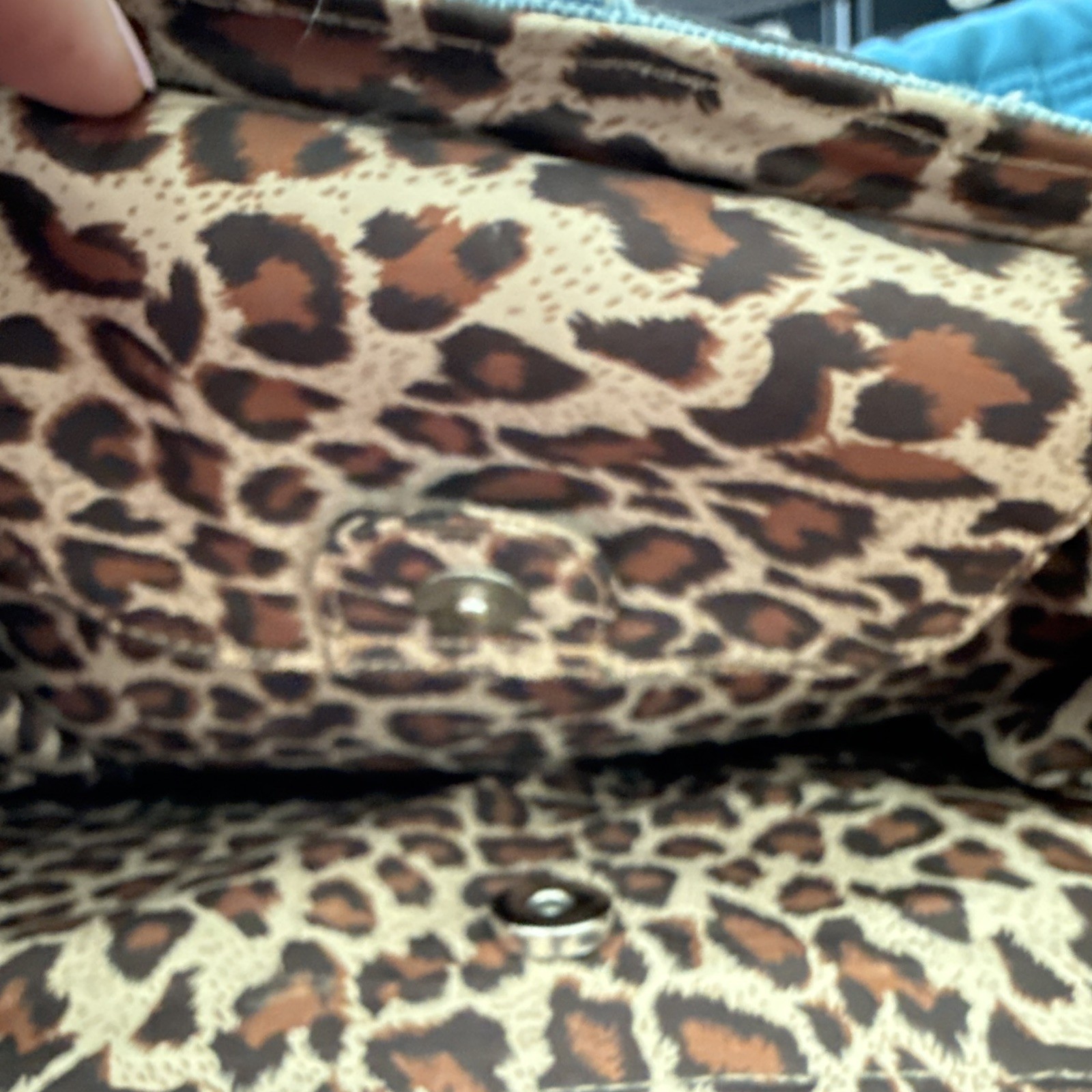 Denim Tote Bag Wood Beaded Shoulder Strap Studded Buckle Animal Print Lined