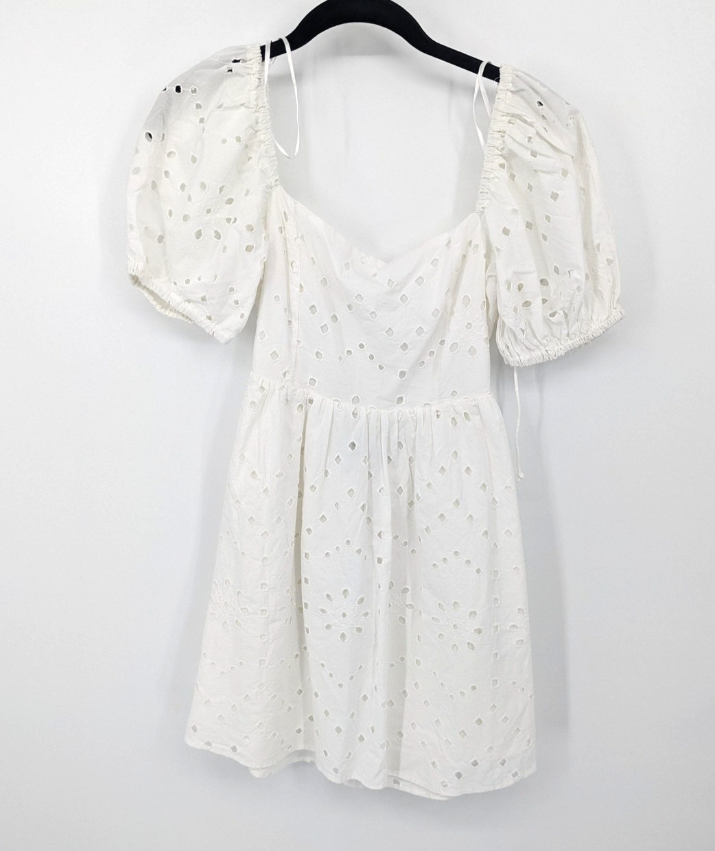 Zara Dress Womens Small White Eyelet Cotton Puff Sleeve Lined Romantic NWT