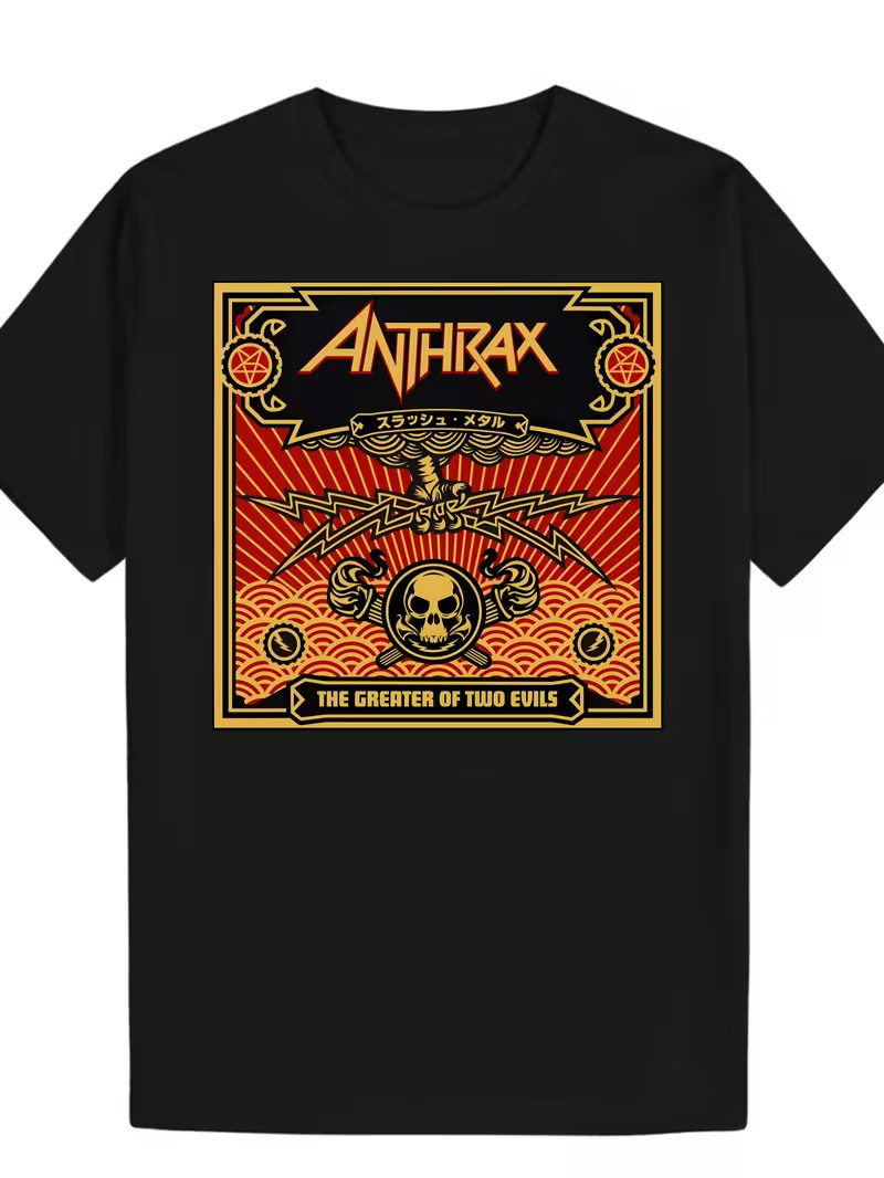Men’S Anthrax Graphic T-Shirt – Black Casual Summer Tee with Bold Red & Orange D