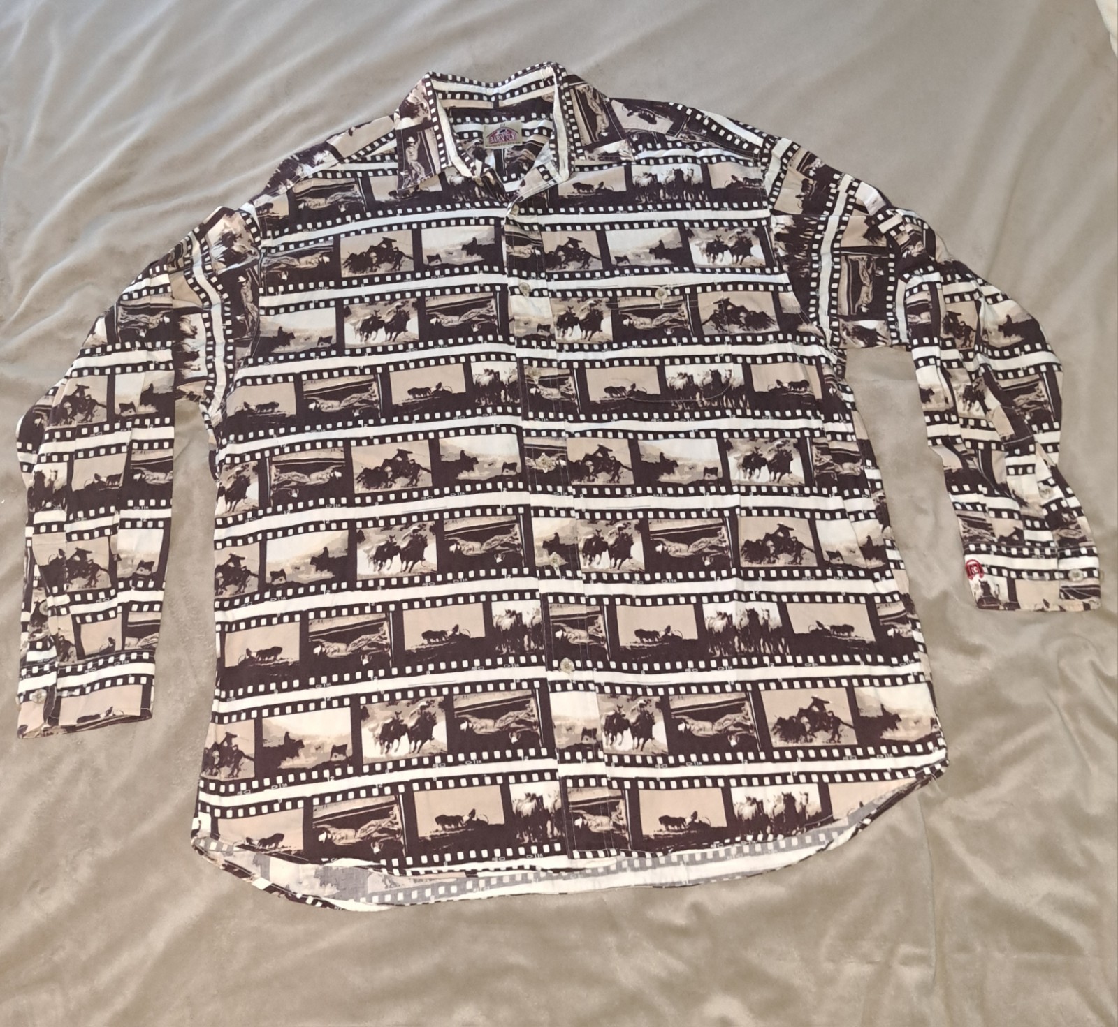 VTG Barn Fly Button Down Shirt Mens XL Horses Western Unique Cowboy Print USA