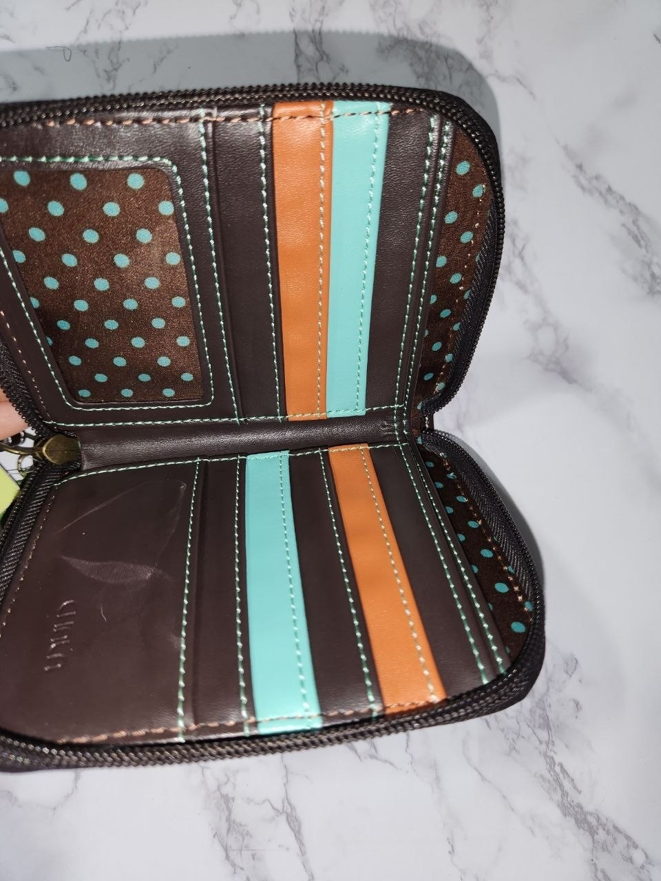 NWT Chala Sloth With Baby Zip Around Wallet Organizer Blue Stripe Vegan Leather
