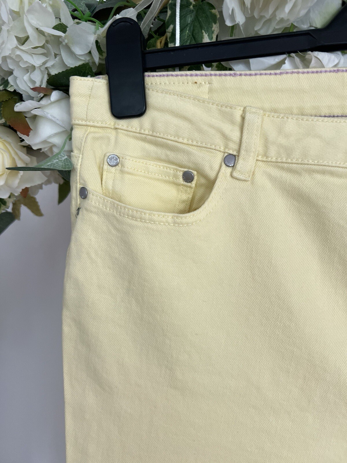 JOULES Bette Jeans Size 20 Lemon Yellow Denim Slim Straight Cropped Leg NEW
