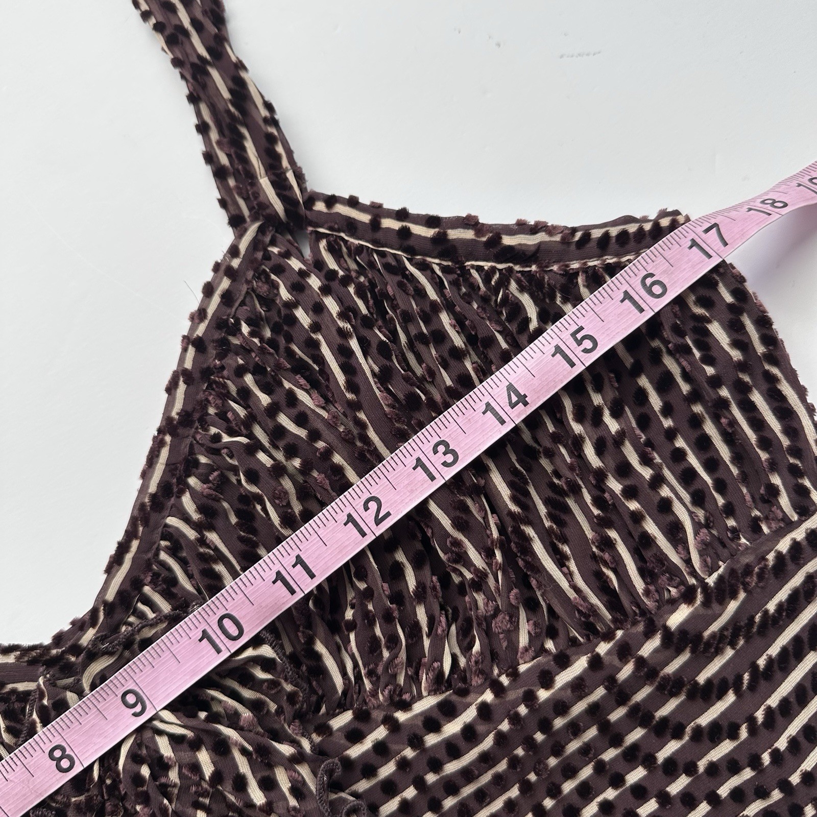 Anna Sui Spaghetti Strap Top Women’s 10 Brown Stripes Polka Dots Silk Blend