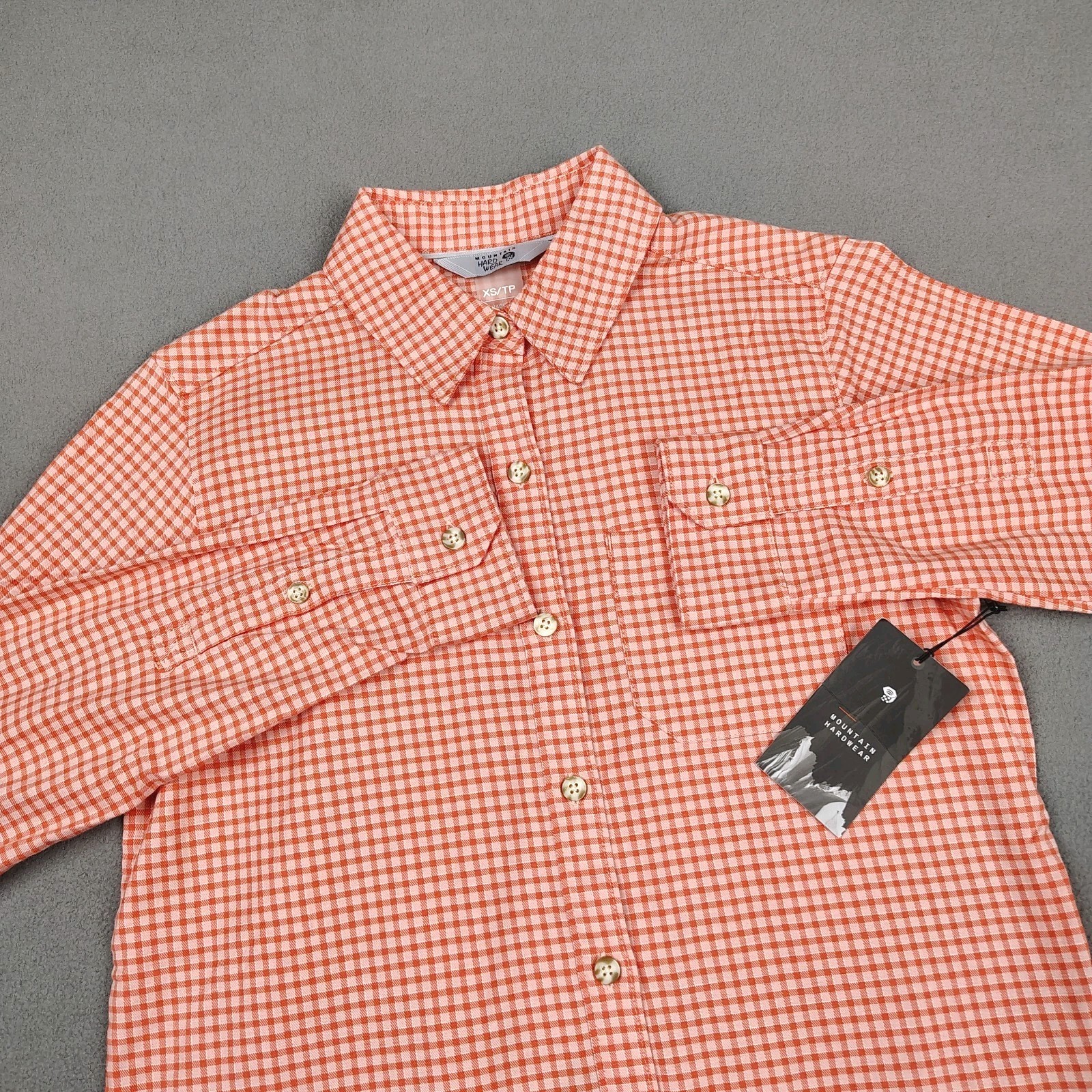 New Mountain Hardware Hiking Long Sleeve Shirt Women XS Coral Gingham Check $85