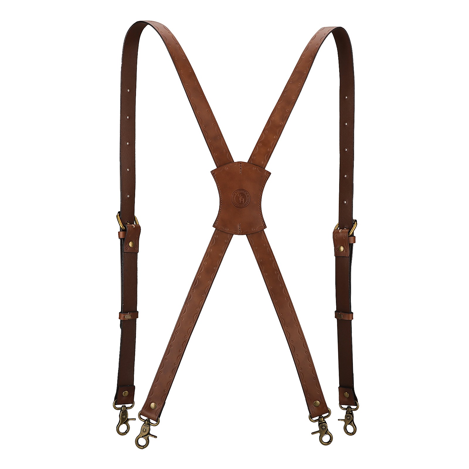 Vintage Leather X-Back Men Suspenders – Adjustable Heavy Duty Metal Hooks Casual