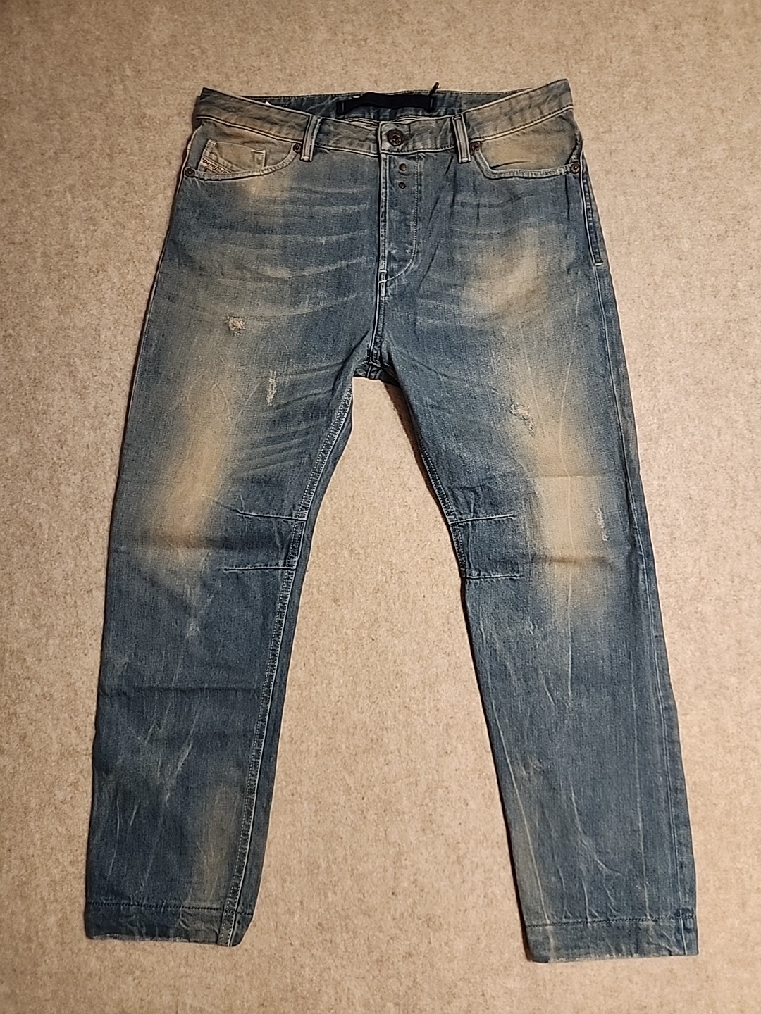 Diesel Eazee Relaxed Boyfriend Denim Jeans 30×25 whiskered Distress staining EUC