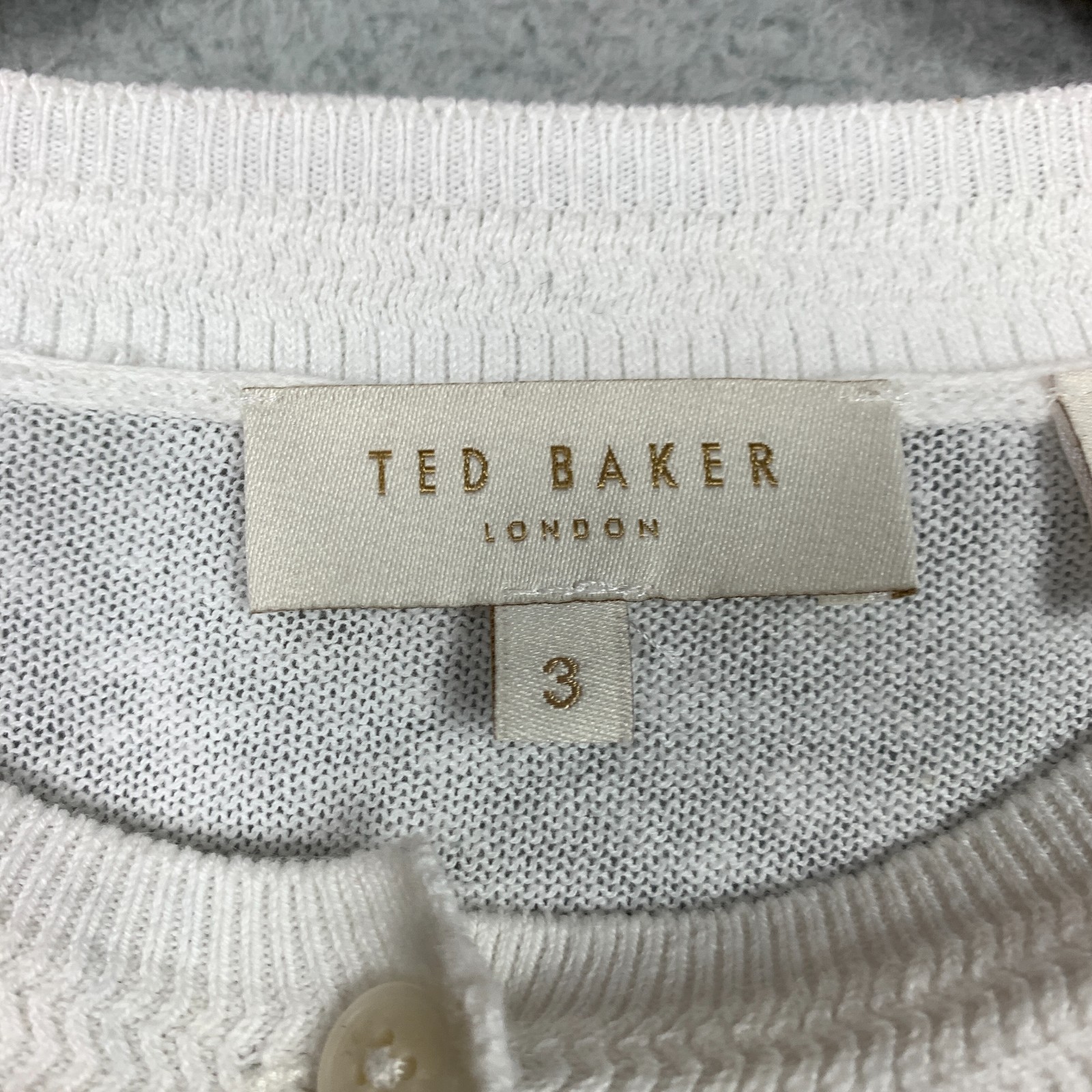 Ted Baker Ryvir Cardigan Women’s 3 Ivory Multi Woven Detail Printed Button Front