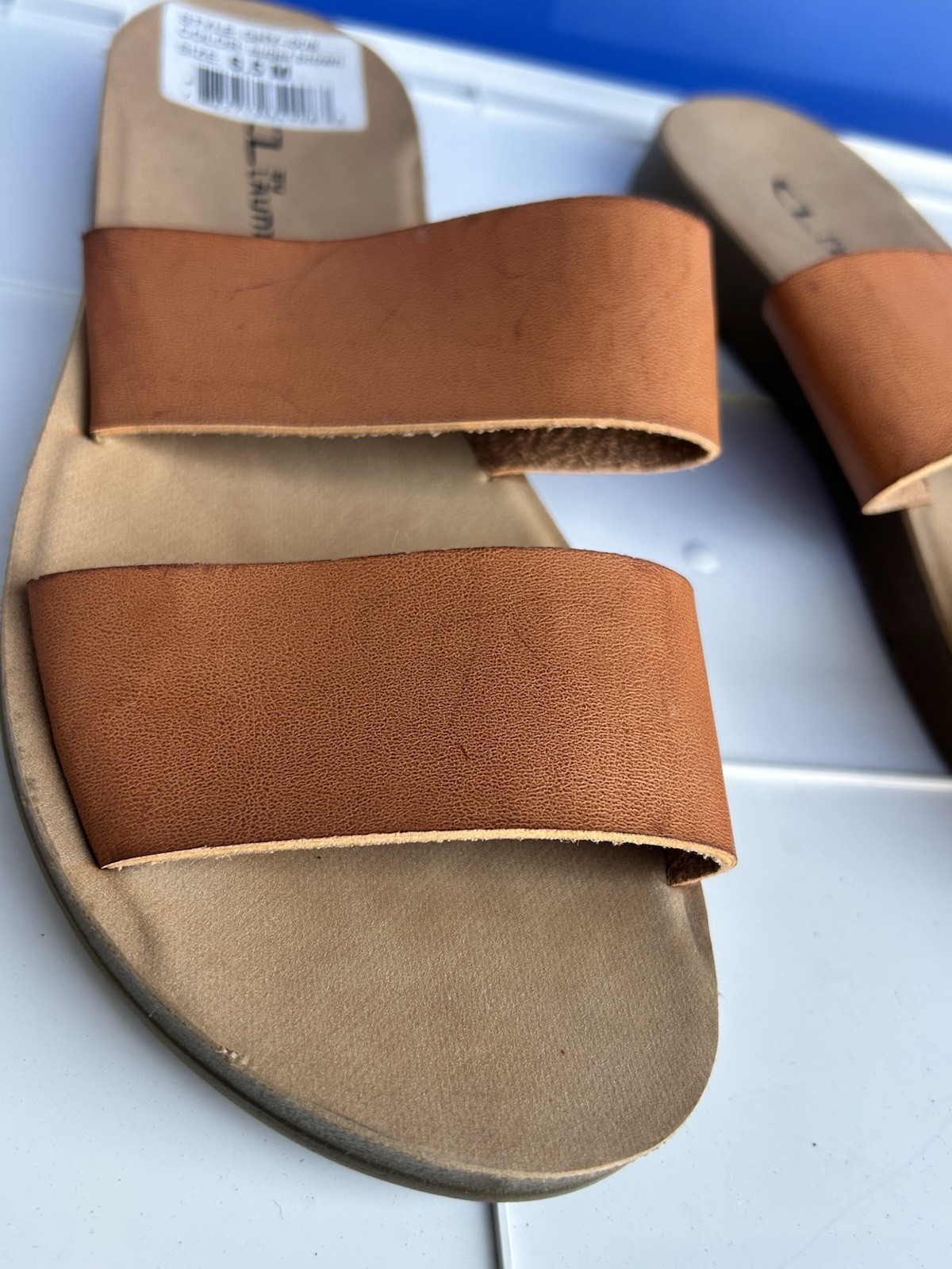 CL By Laundry Solid Leather Slide Sandal Slip On Brown US 6.5 M Women