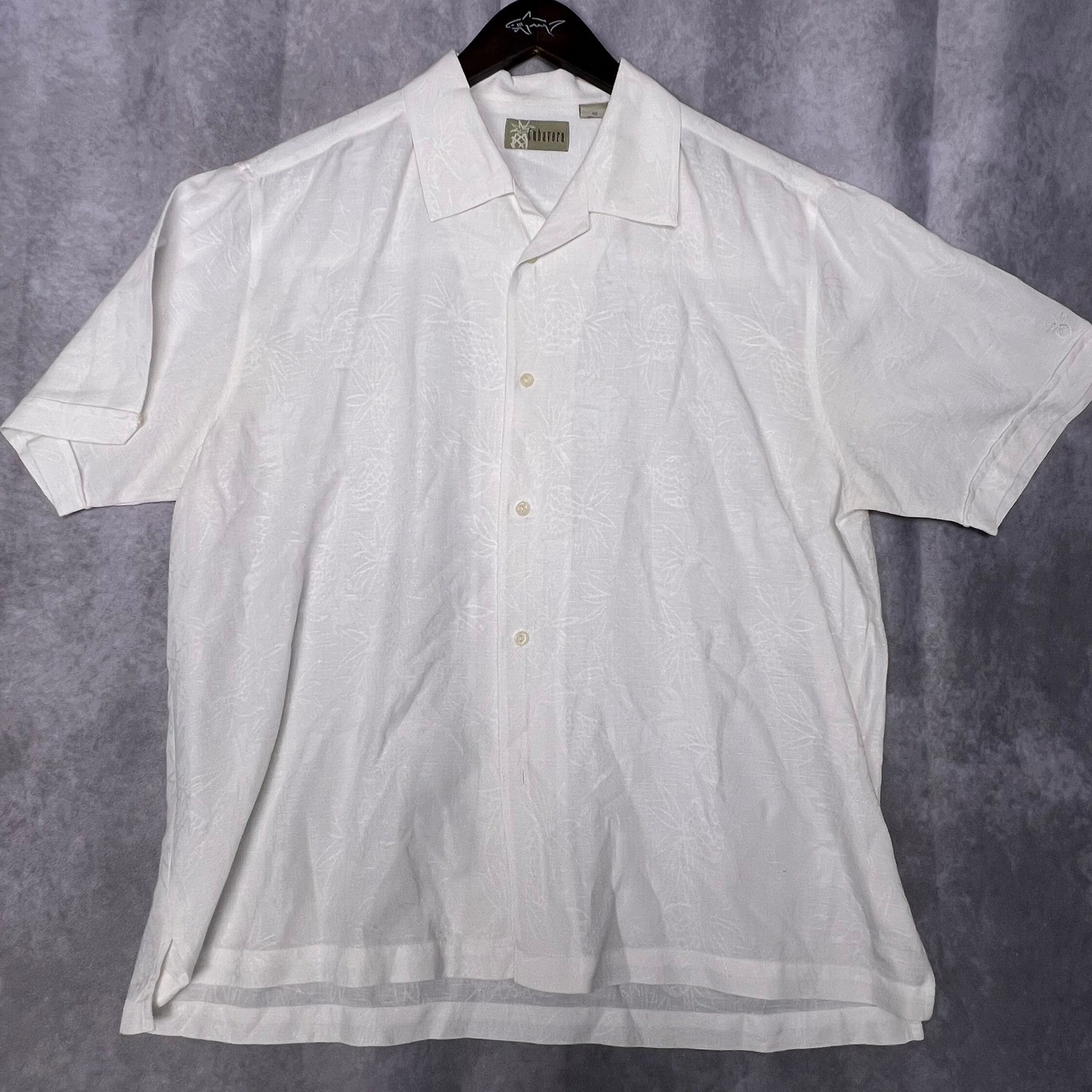 Cubavera Button Down Shirt Men XL White Excellent Linen Blend Jacquard Pineapple