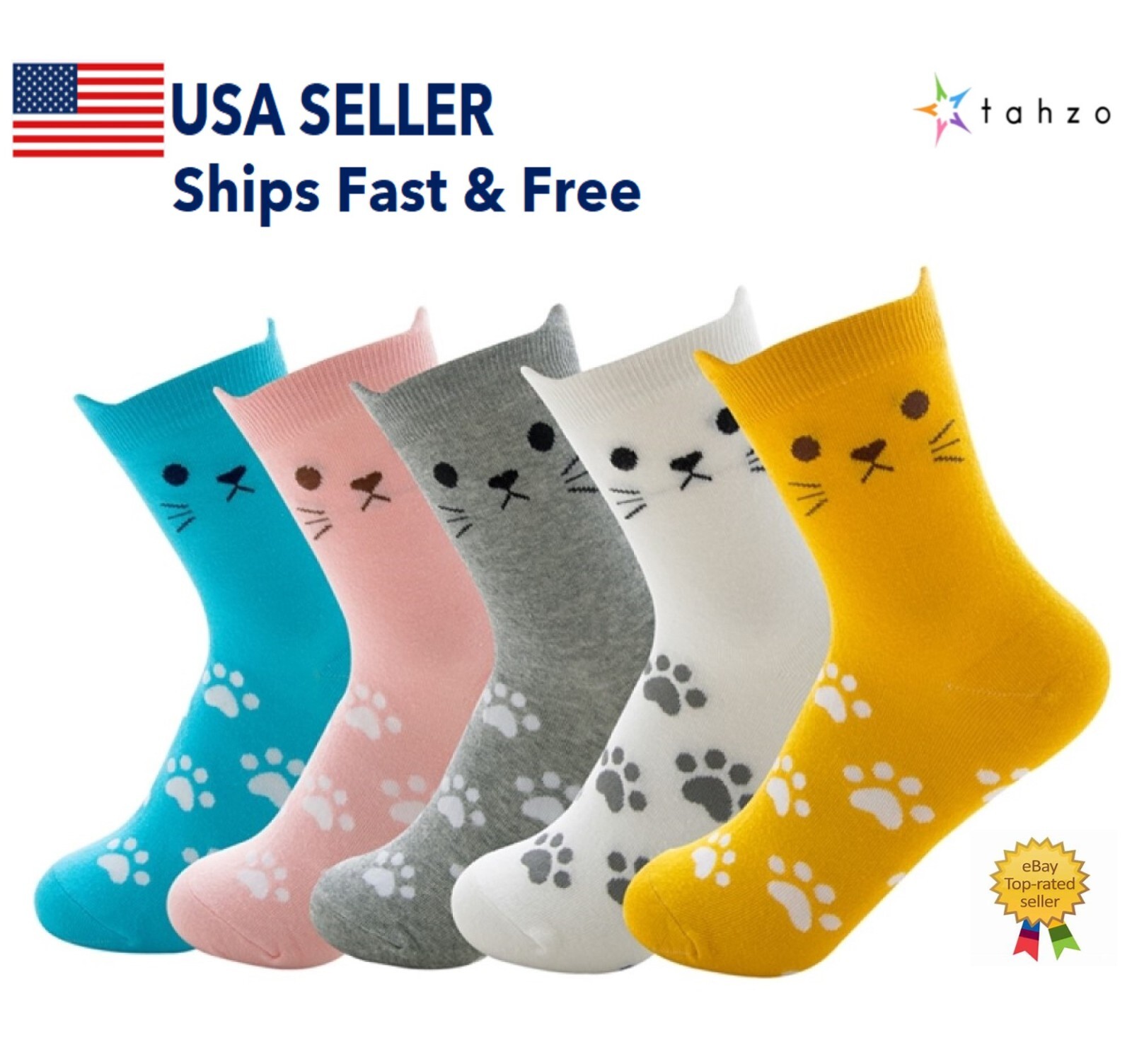 Womens Socks Cat Character Novelty Socks Kitten Print, Cute Socks 5 Pair Gift