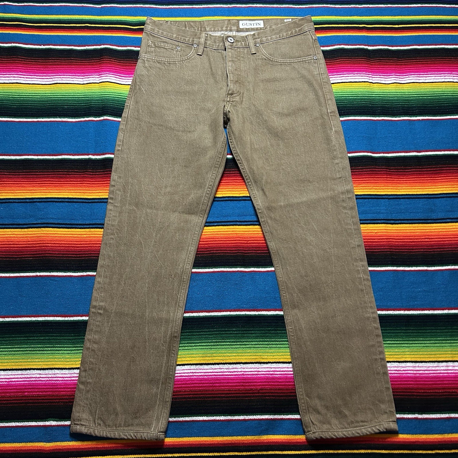 Gustin Jeans Selvedge Brown Size 34 California Slim Raw Button Fly