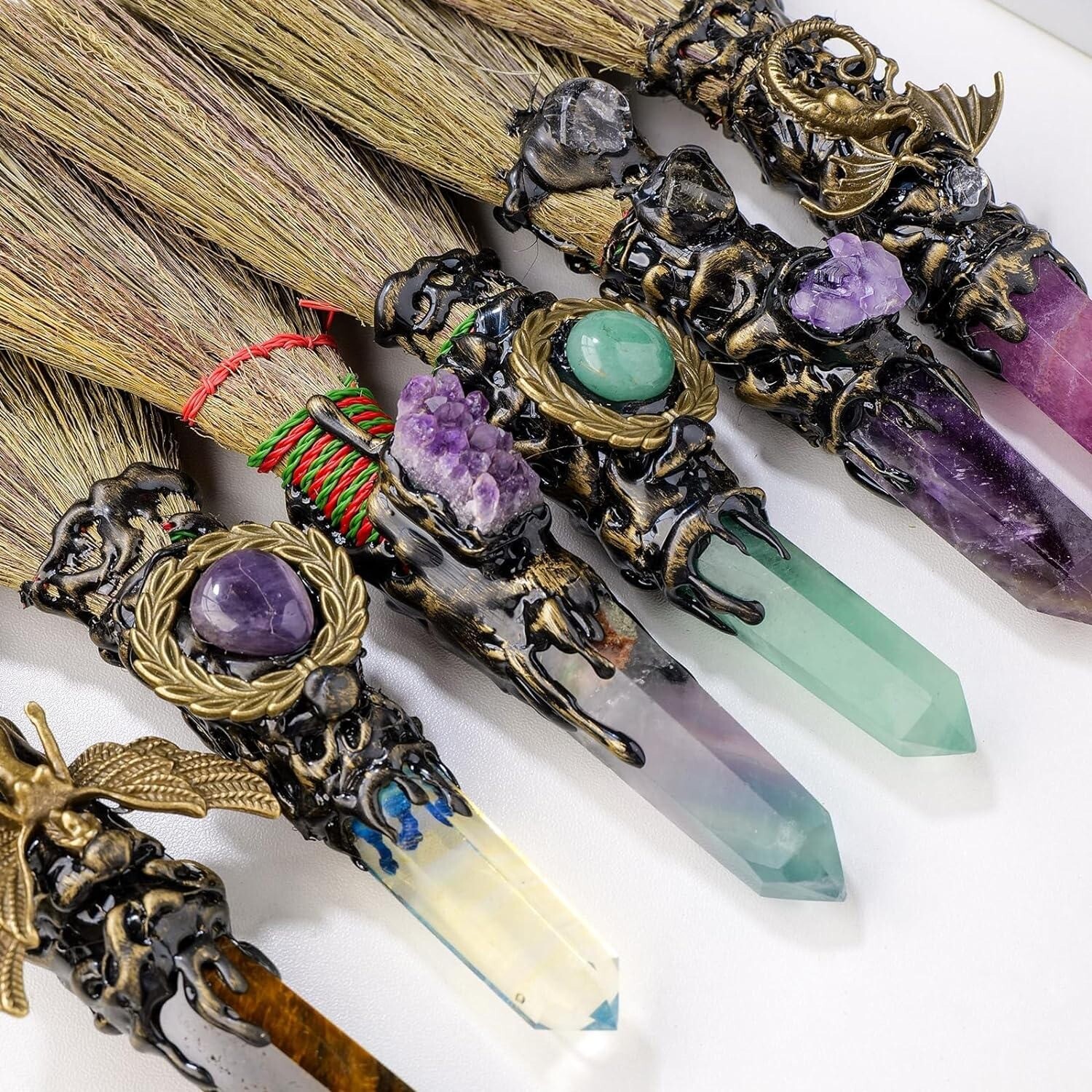 Magic Sweeper Blue Apatite Tower Broom 7.08″-7.87″ Healing Crystal Point Witch