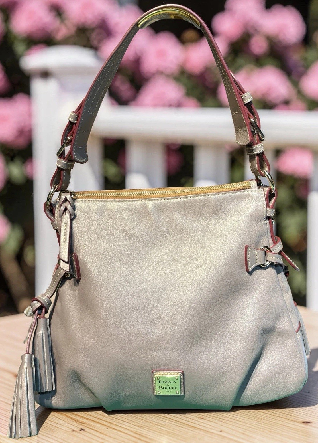 Dooney Bourke Elephant Gray Teagan Hobo Shoulder Bag Smooth European Leather