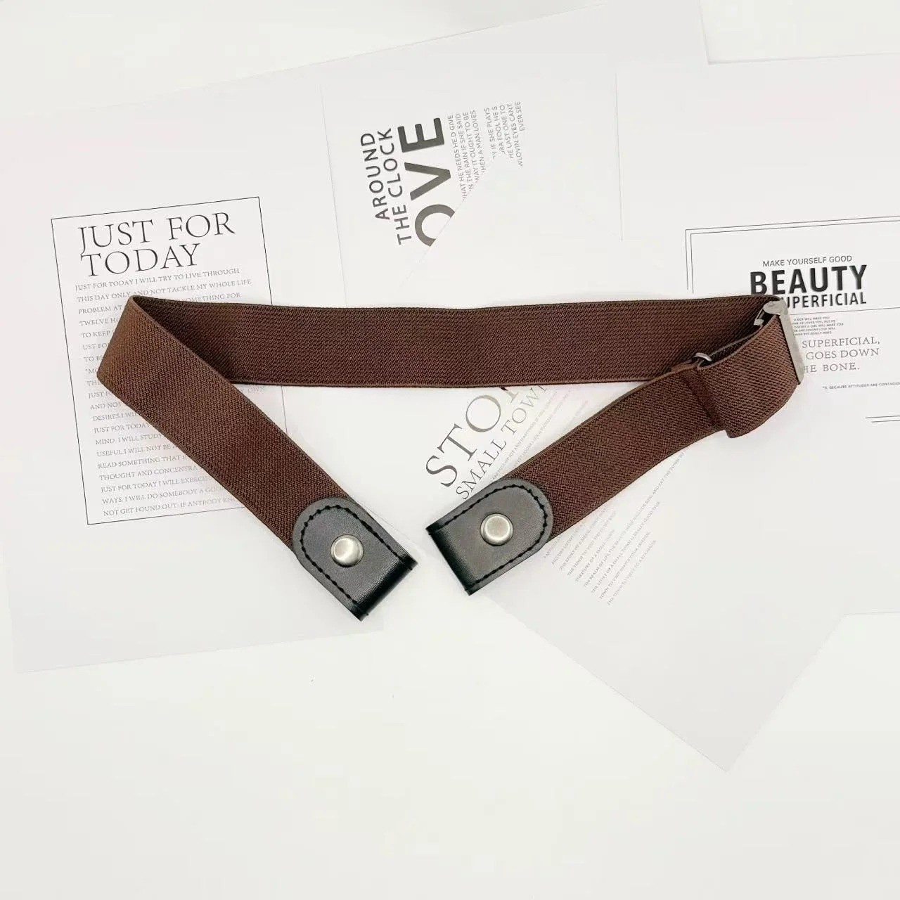 2 Pack No Buckle Elastic Belt Invisible Loop Belt for Jeans Pants