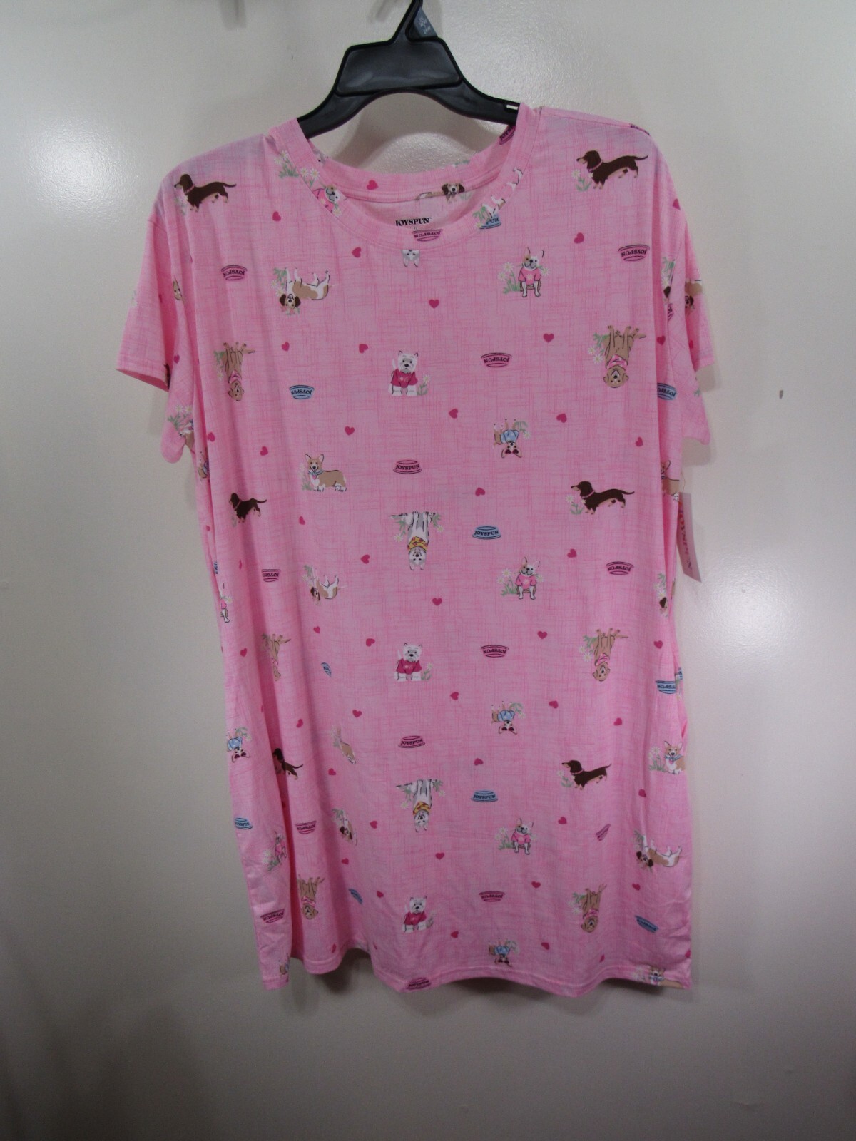New Joyspun Sleepshirt Size L XL Pink Dogs Short Sleeve Pockets
