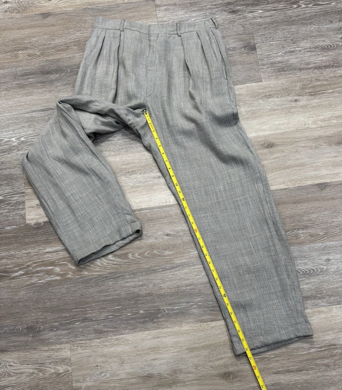 VTG Polo Ralph Lauren Pants Men 32×31*Gray Check Pleated Cuff Made in Italy READ