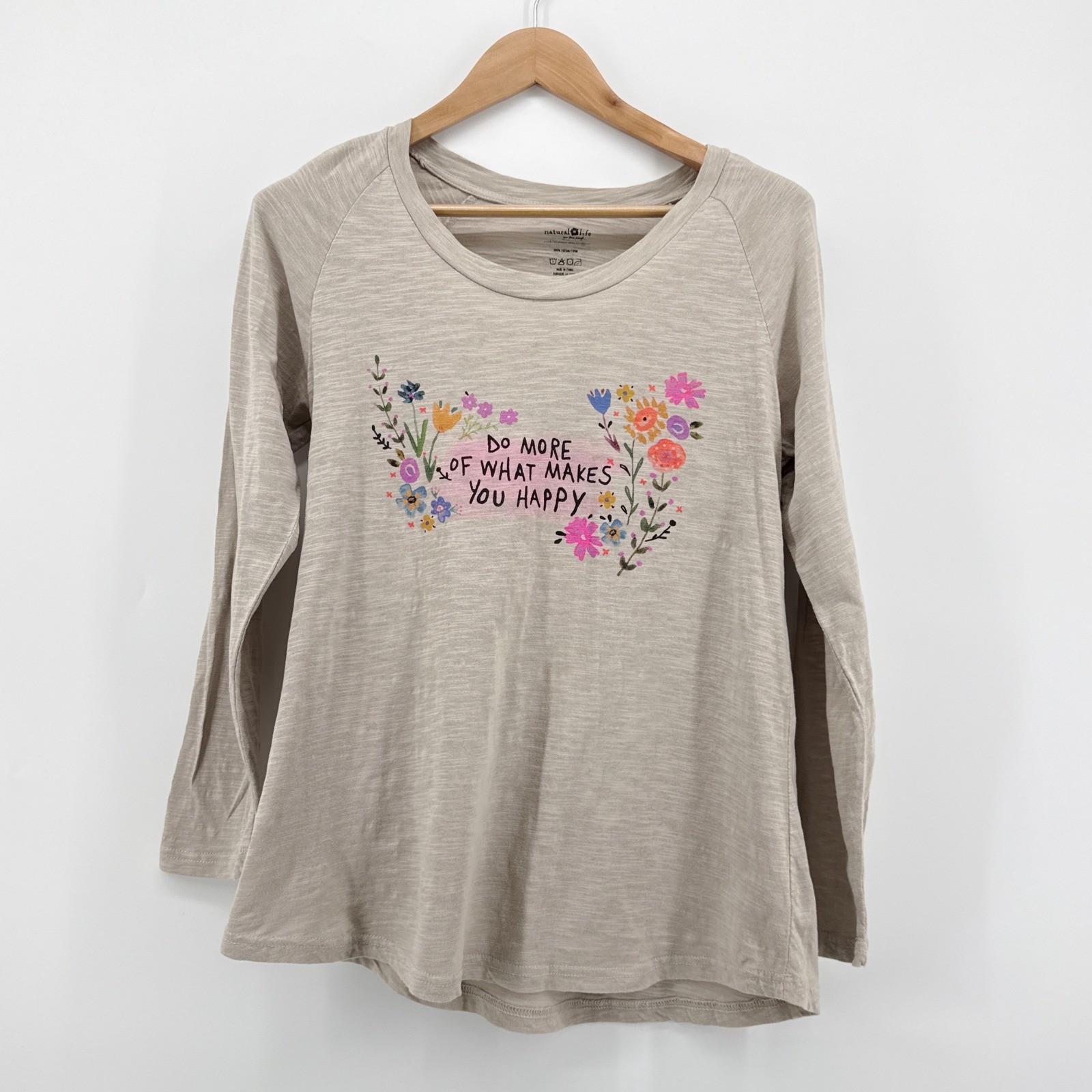 Natural Life Medium Do More Of What Makes You Happy Floral Graphic Slub Tee