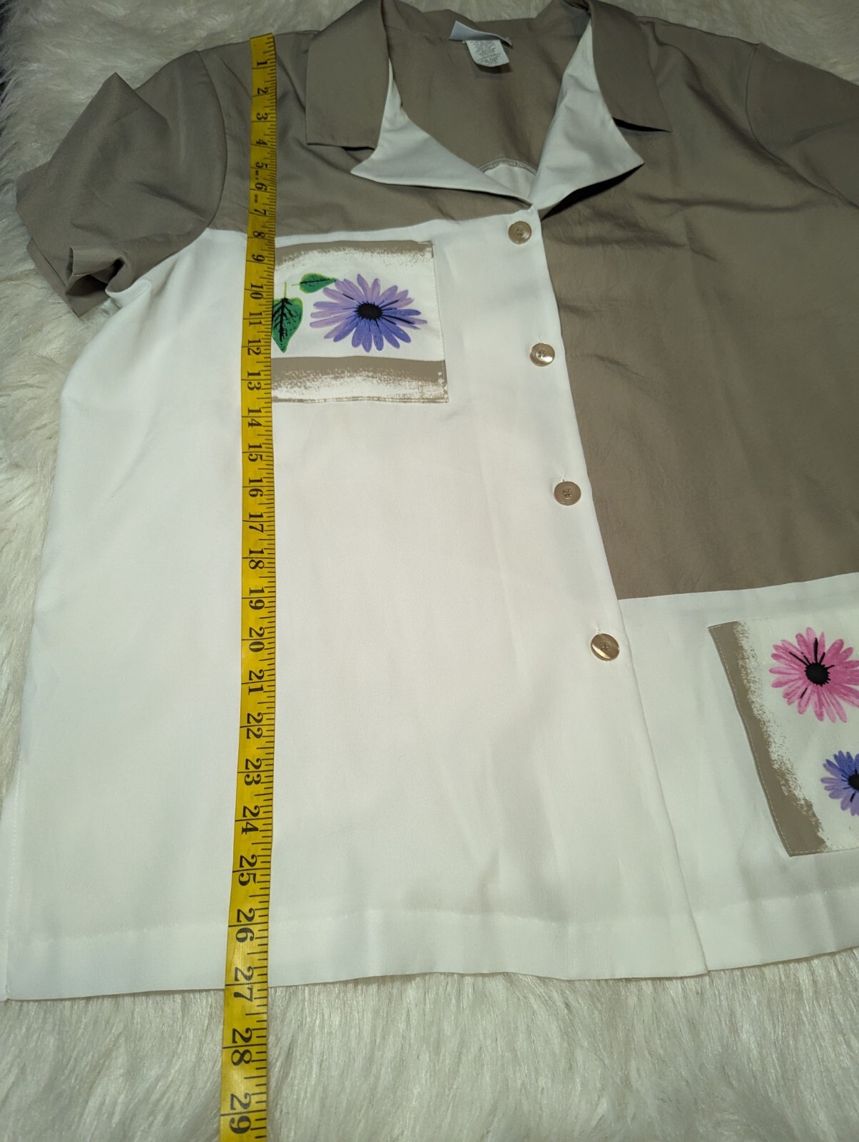 BLAIR XL PETITE 2 Piece Button Shirt Pull On Pants Set Beige Purple Pink FLORAL