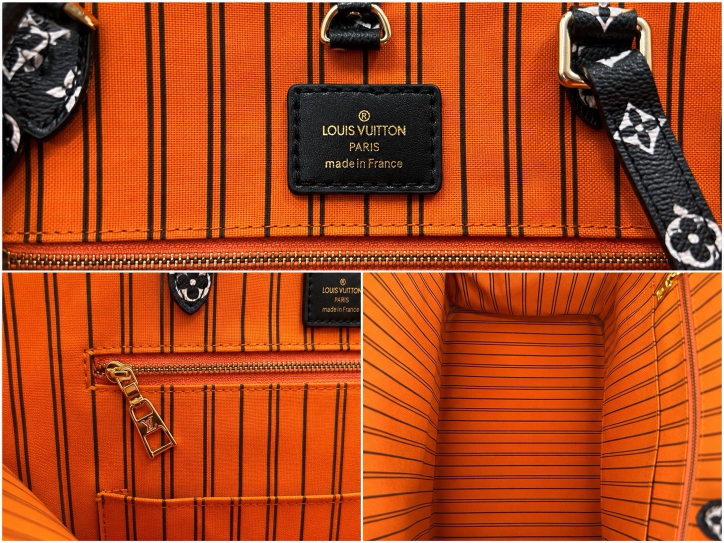 Louis Vuitton Monogram Large Black Tote w/ Orange Lining, Zip, Pouch