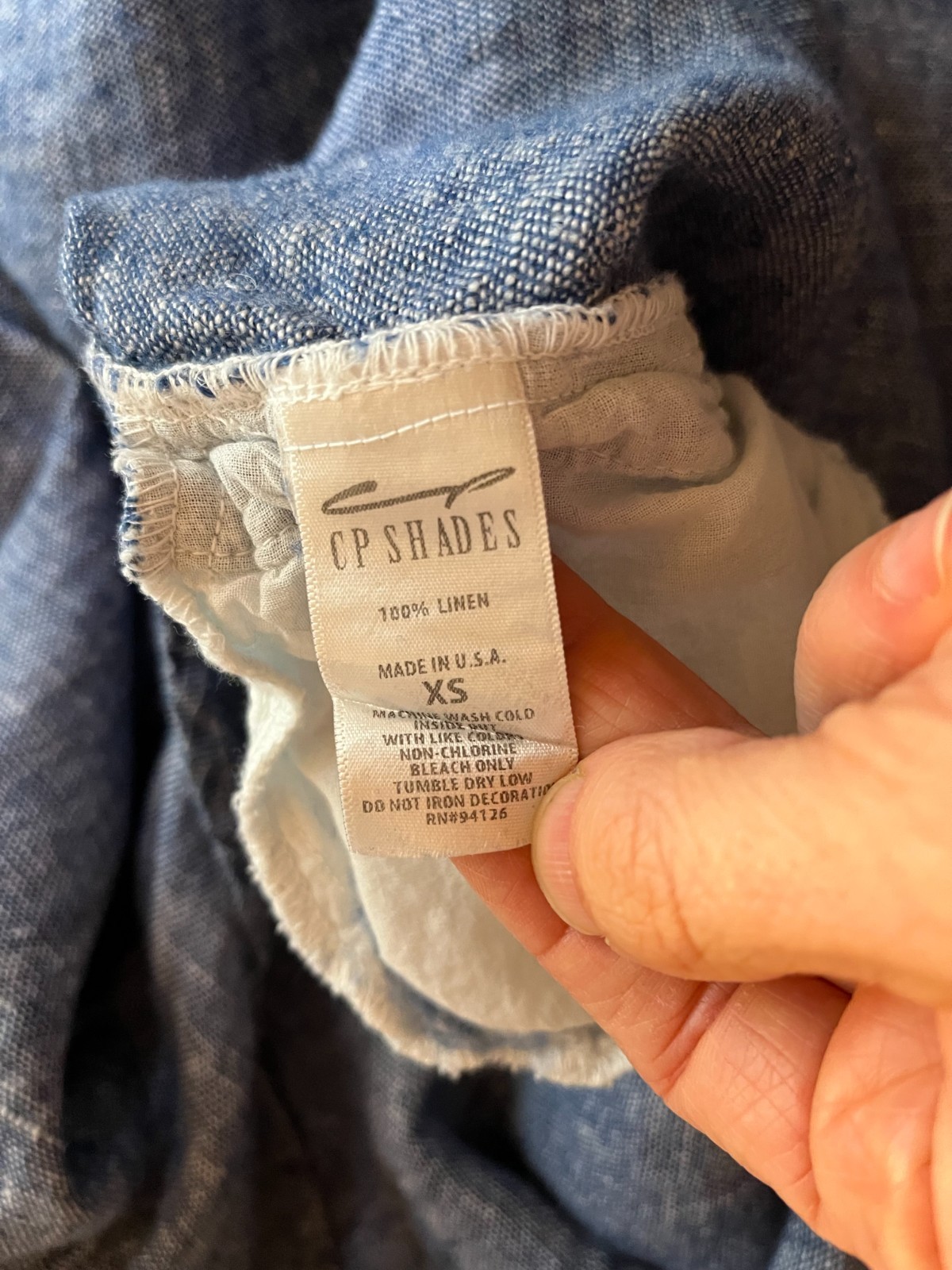 CP Shades Size XS 3/4 Sleeve Linen Top Pockets Blue