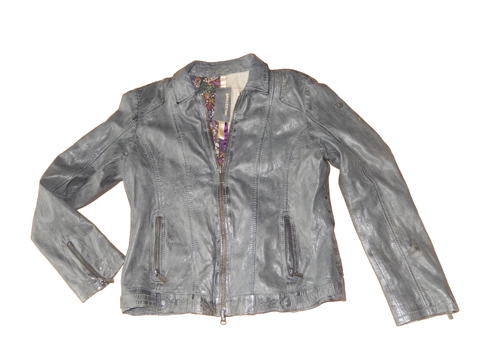 Milestone leather jacket size 44 leather jacket grey Santinti top