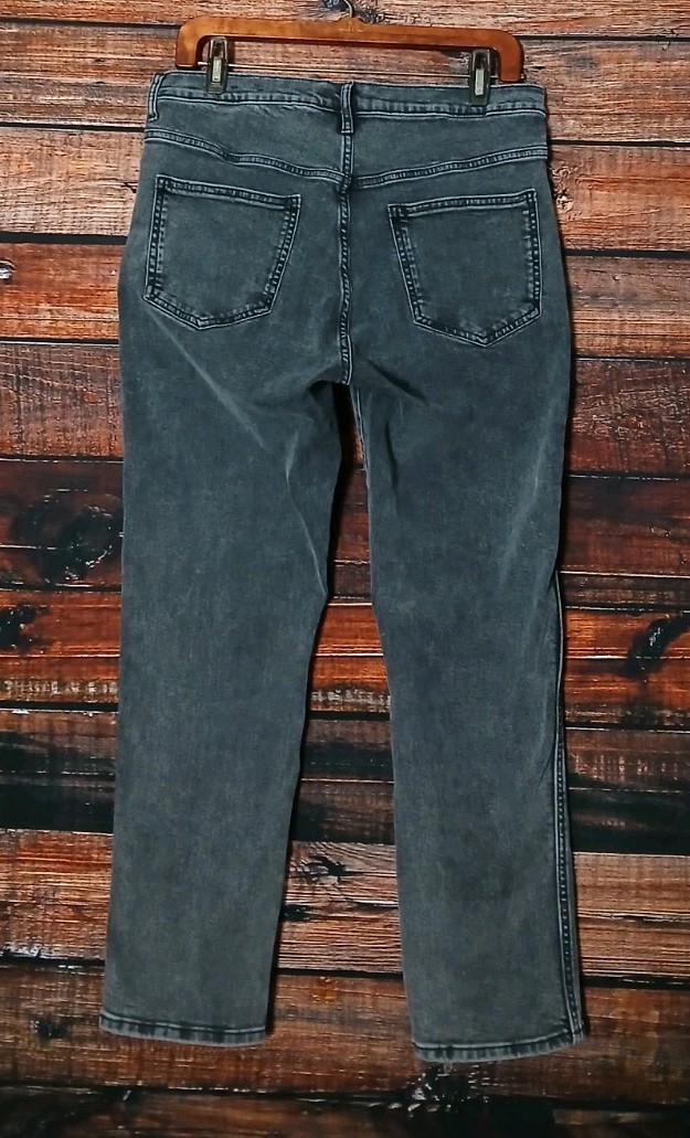 GAP Jeans 31 12 High Rise Vintage Slim Ankle Crop Button Fly Washed Black Denim