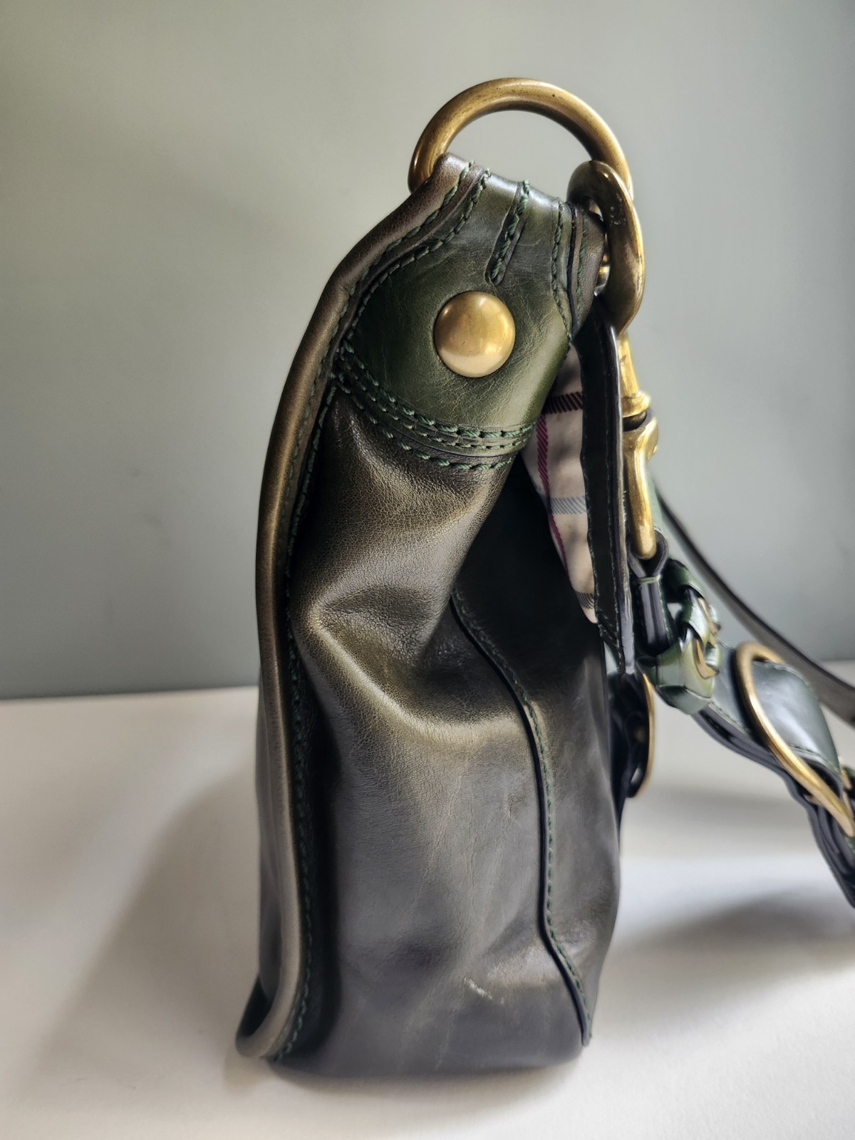 Y2K Coach Bleecker Tattersall Large Flap Shoulder Bag Green F0769-11419 Vintage