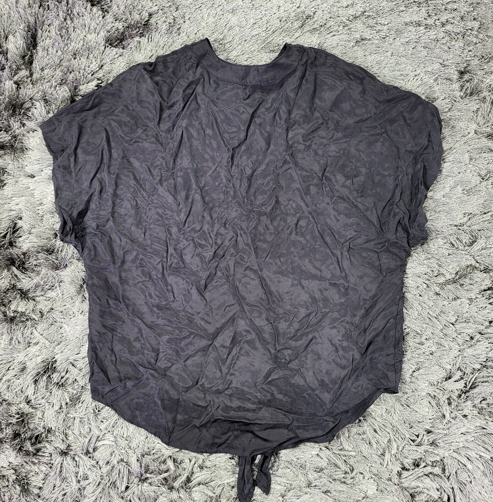 Lovestitch Blouse Top Womens Small Black Tencel Tie Waist Pocket Button Up Shirt