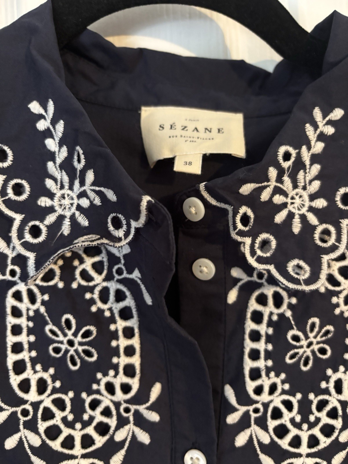 Sézane Elvin’s Navy Embroidered Dress Size 6 Medium