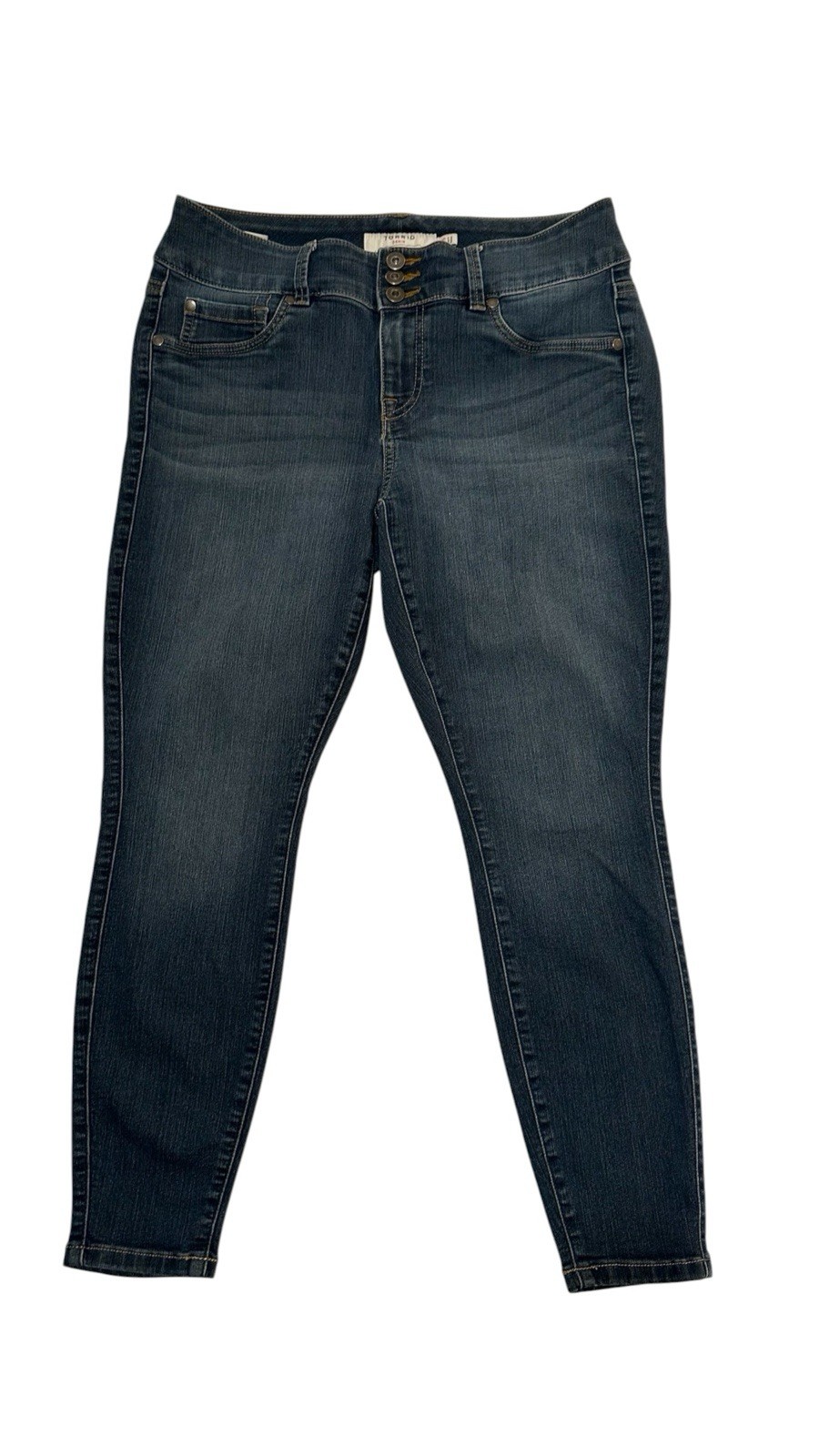 Torrid Jegging Distressed Jeans Womens Size 12S Blue 3-Button & Zipper Closure