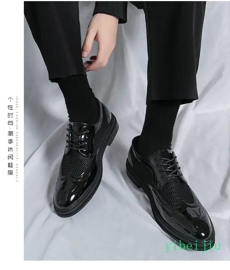 Men’s Mesh Fishnet Wing Tip Carved Dress Formal Wedding Shoes Leather Summer Man