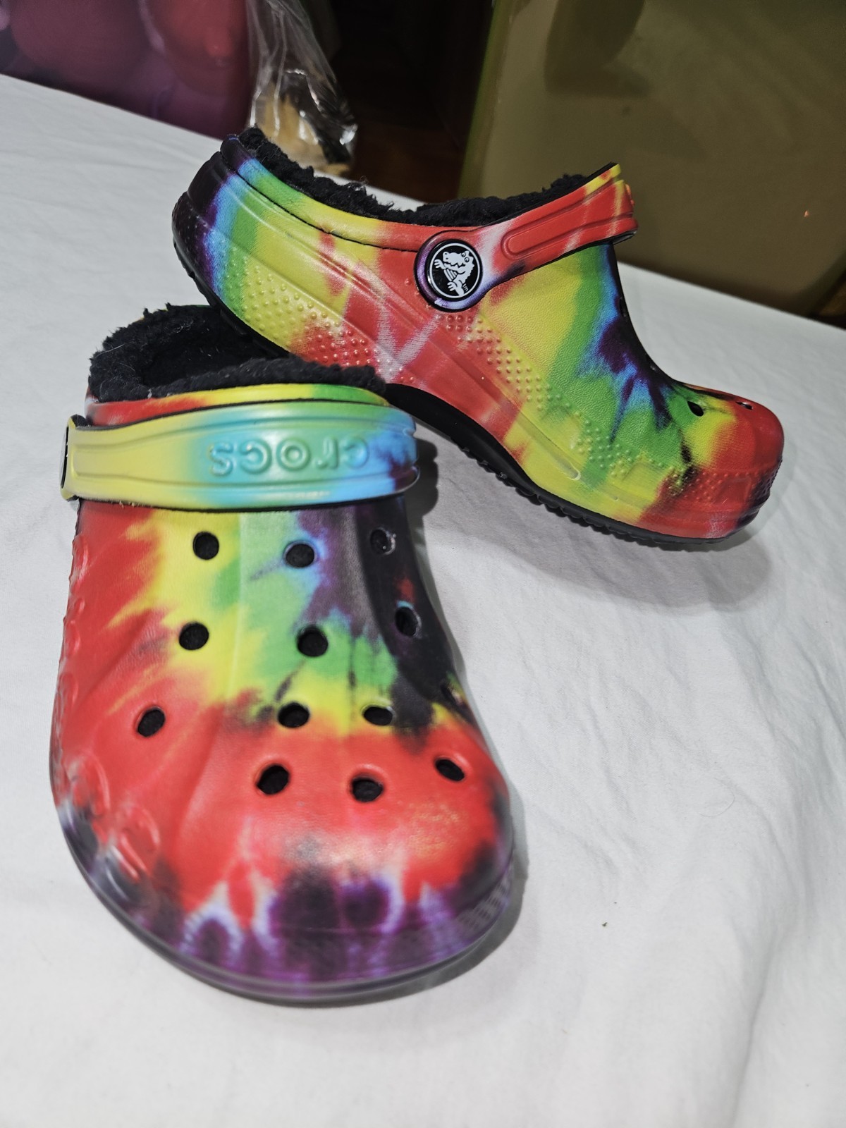 Crocs Classic Tie-Dye Fuzz Lined Clog Unisex Kids Multicolor Slip-On US 12