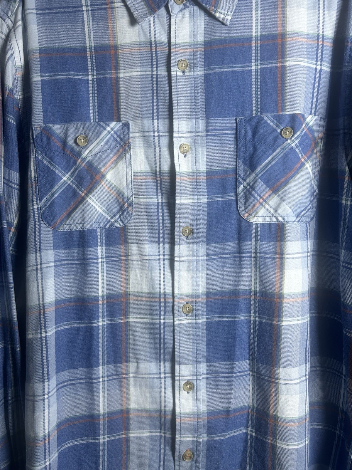 Original Weatherproof Vintage Mens Blue Plaid Flannel Shirt Long Sleeve, Large