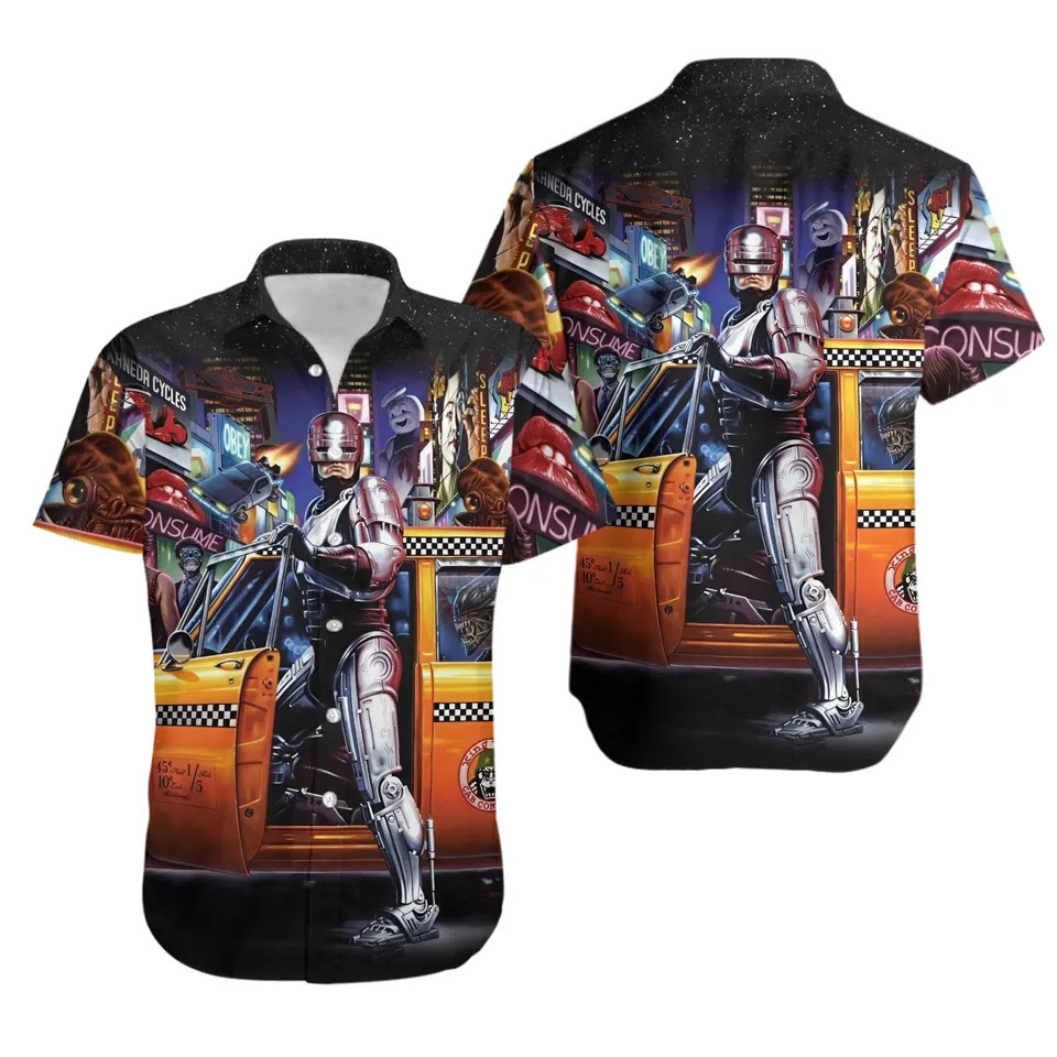 80s Sci-Fi Cyborg Cop Retro Futuristic City Hawaiian Shirt Classic Movie Gift
