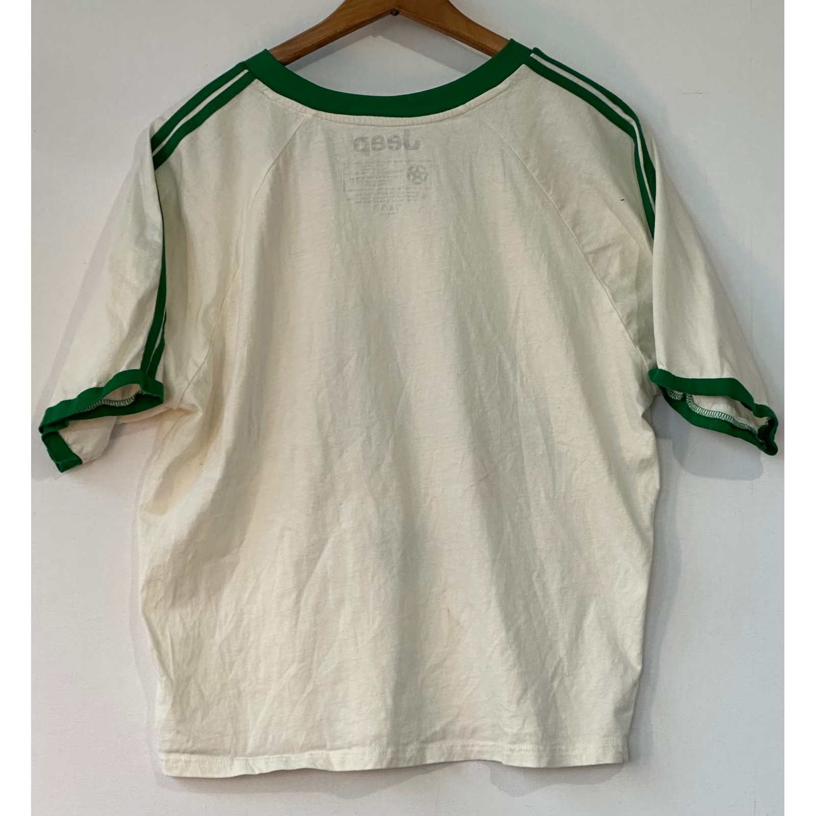 Jeep Graphic Ringer T-Shirt V-Neck Raglan Mens Small White Green Excellent