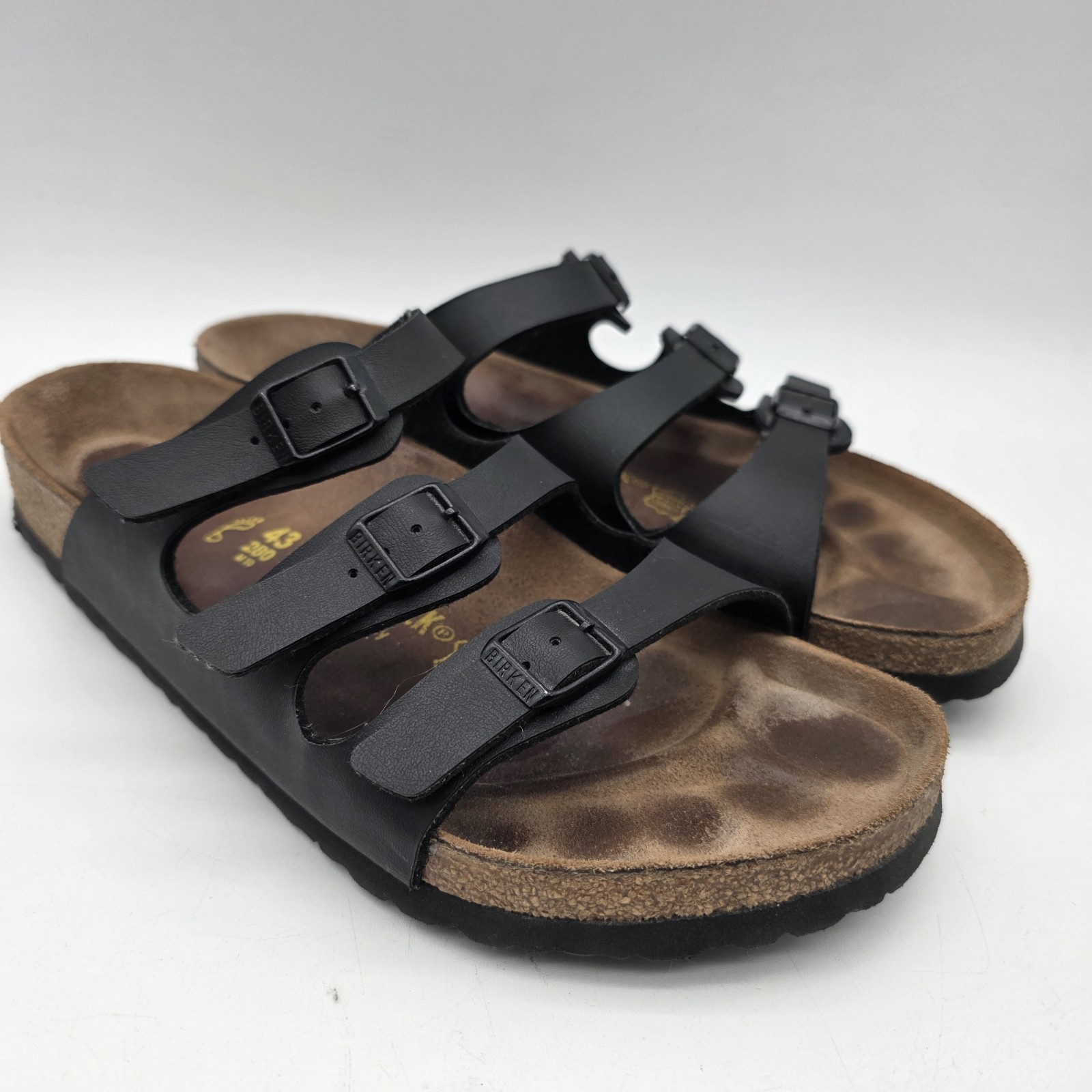 Birkenstock FLORIDA 3 Strap Soft Footbed Black Leather Sandals ~ 43